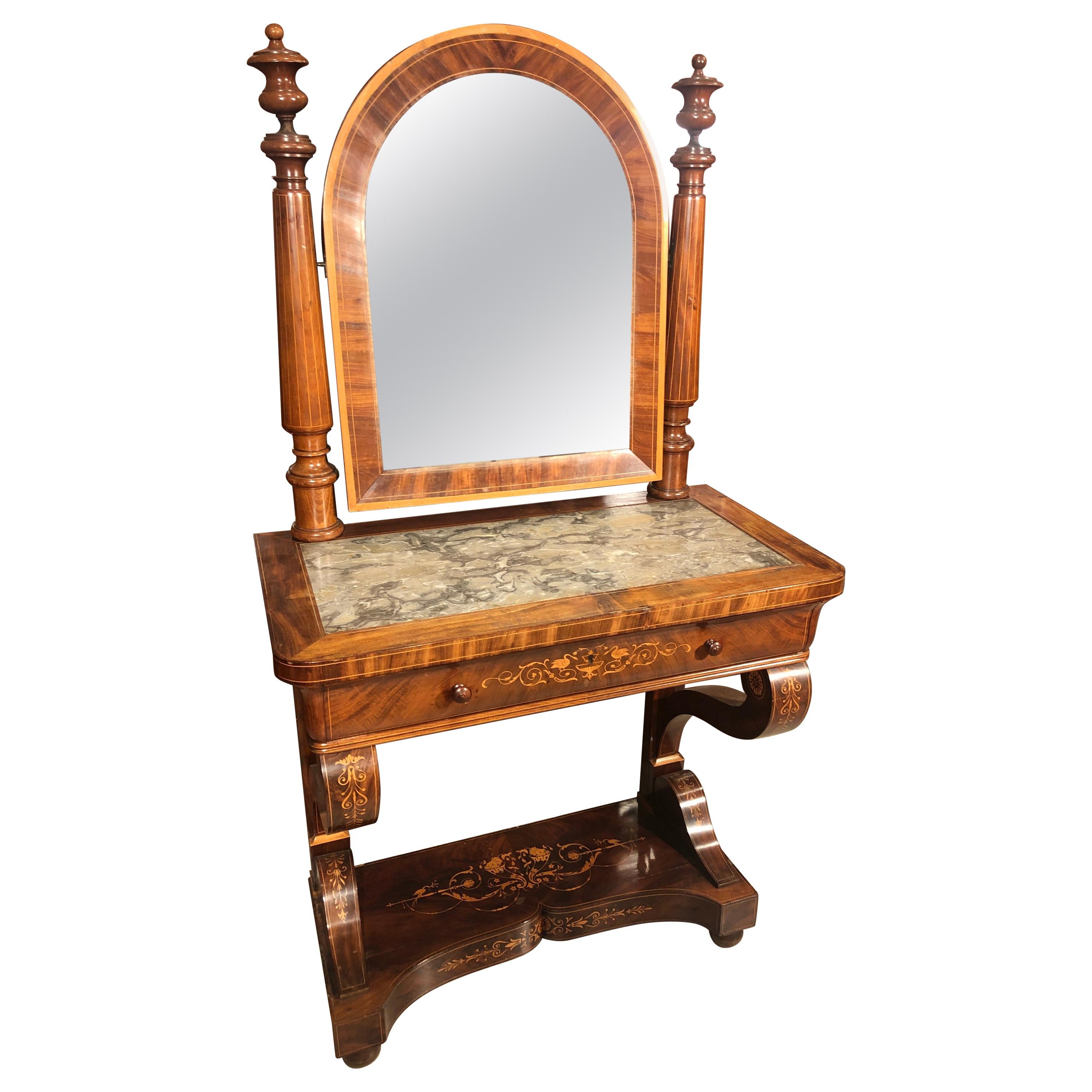 19th Century Charles X French Rosewood Consolle Toletta with Marble, 1820s