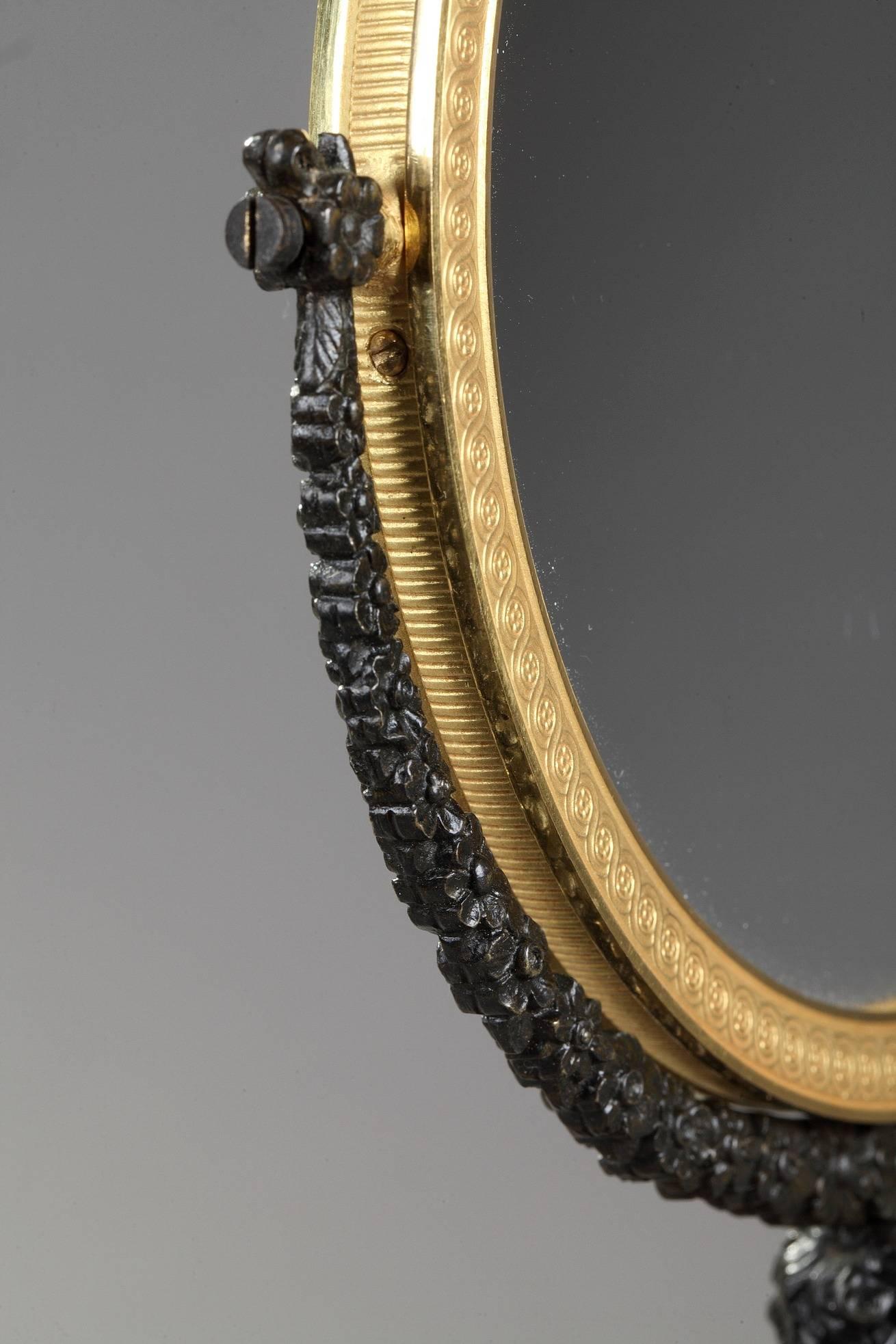 19th Century Charles X Gilt and Patinated Bronze Pivoting Mirror 3