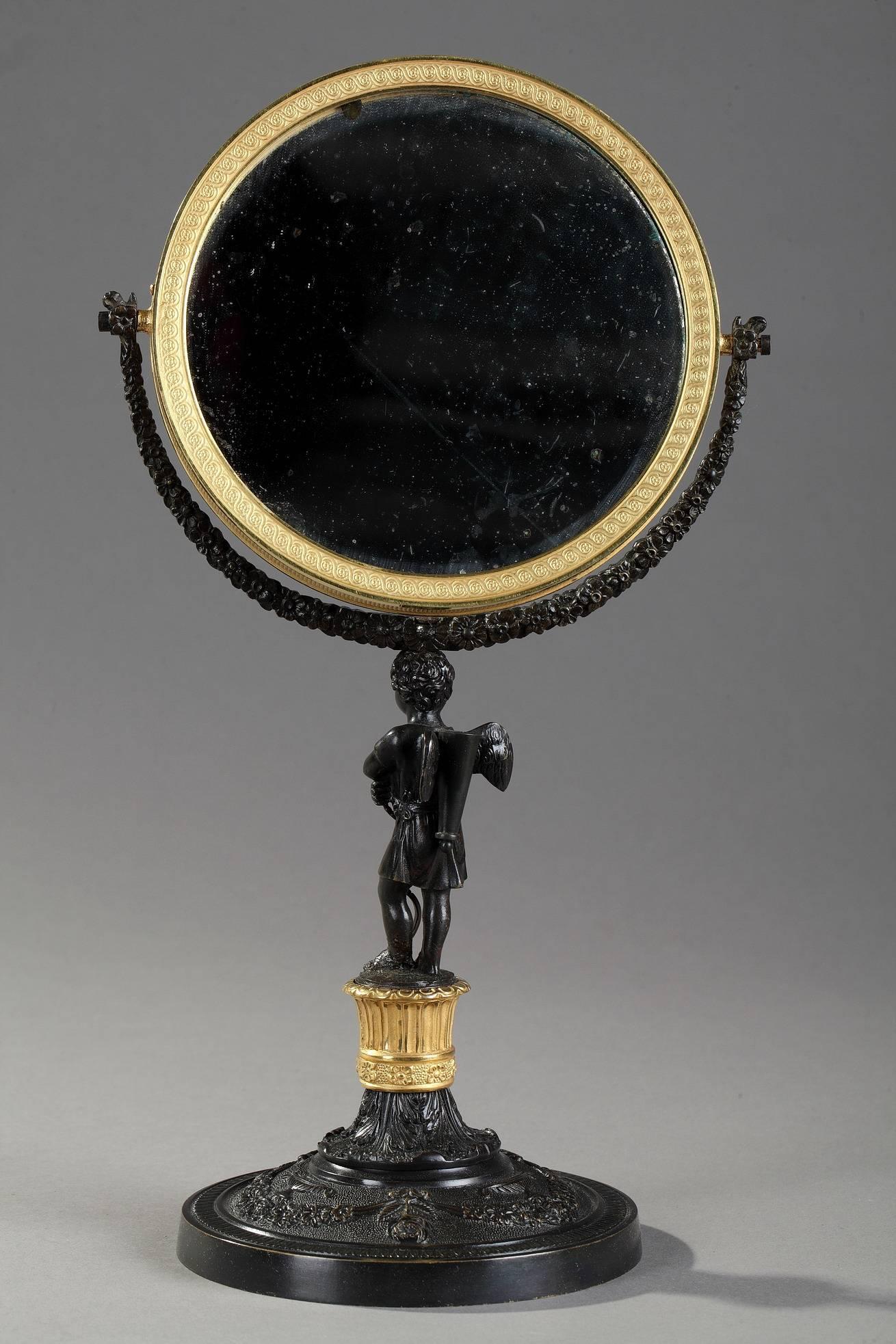 19th Century Charles X Gilt and Patinated Bronze Pivoting Mirror 4