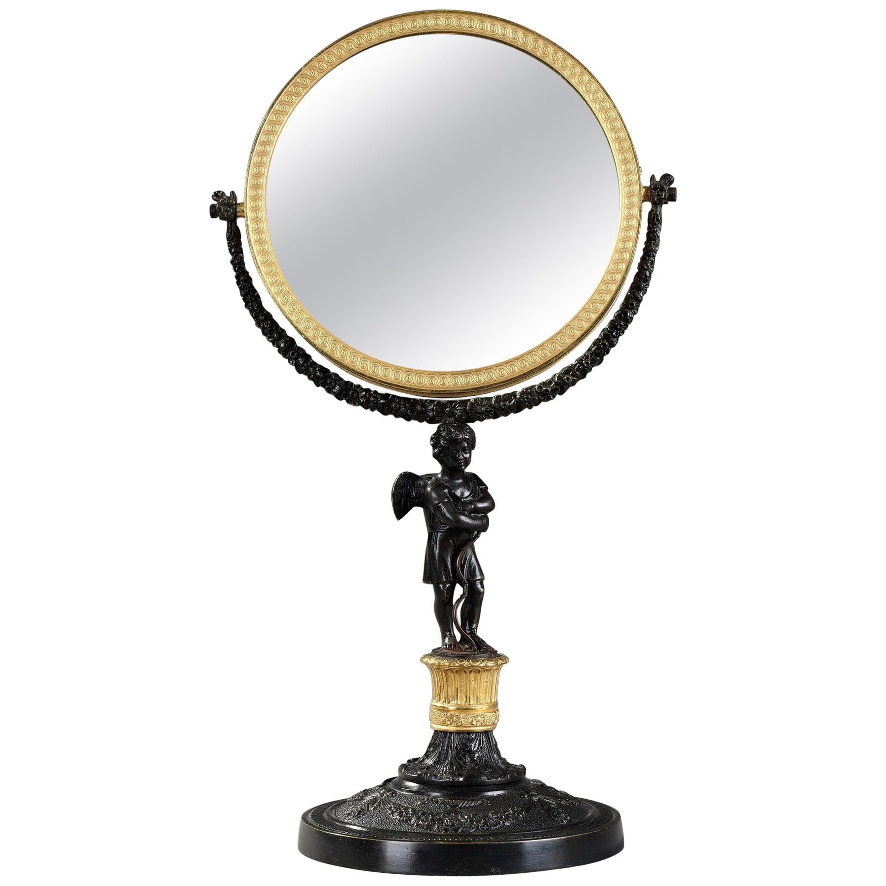 19th Century Charles X Gilt and Patinated Bronze Pivoting Mirror