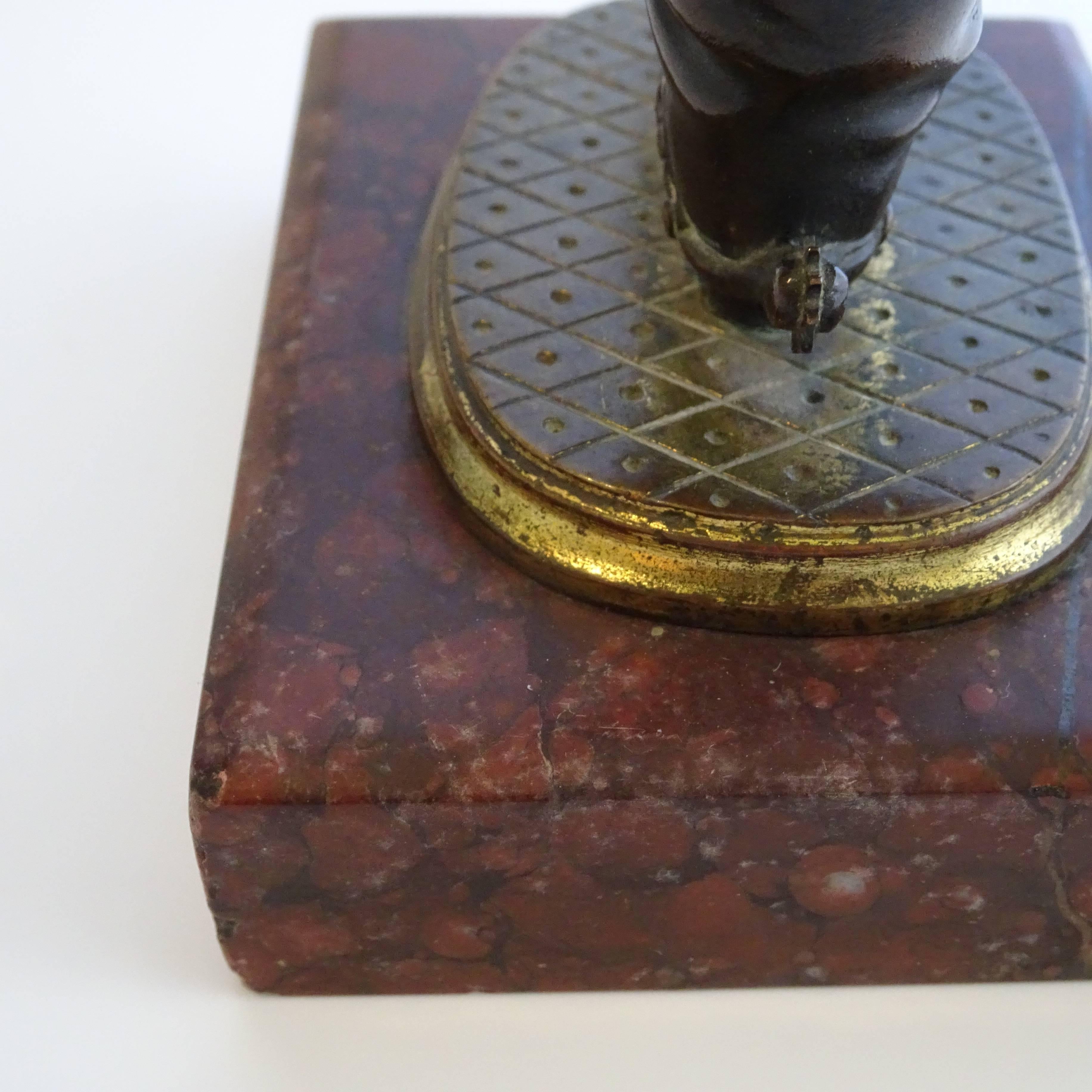 19th Century Charles X Bronze Gilt-Metal Quill Holders on Red Marble Plinths For Sale 5