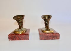 19th Century Charles X Bronze Gilt-Metal Quill Holders on Red Marble Plinths