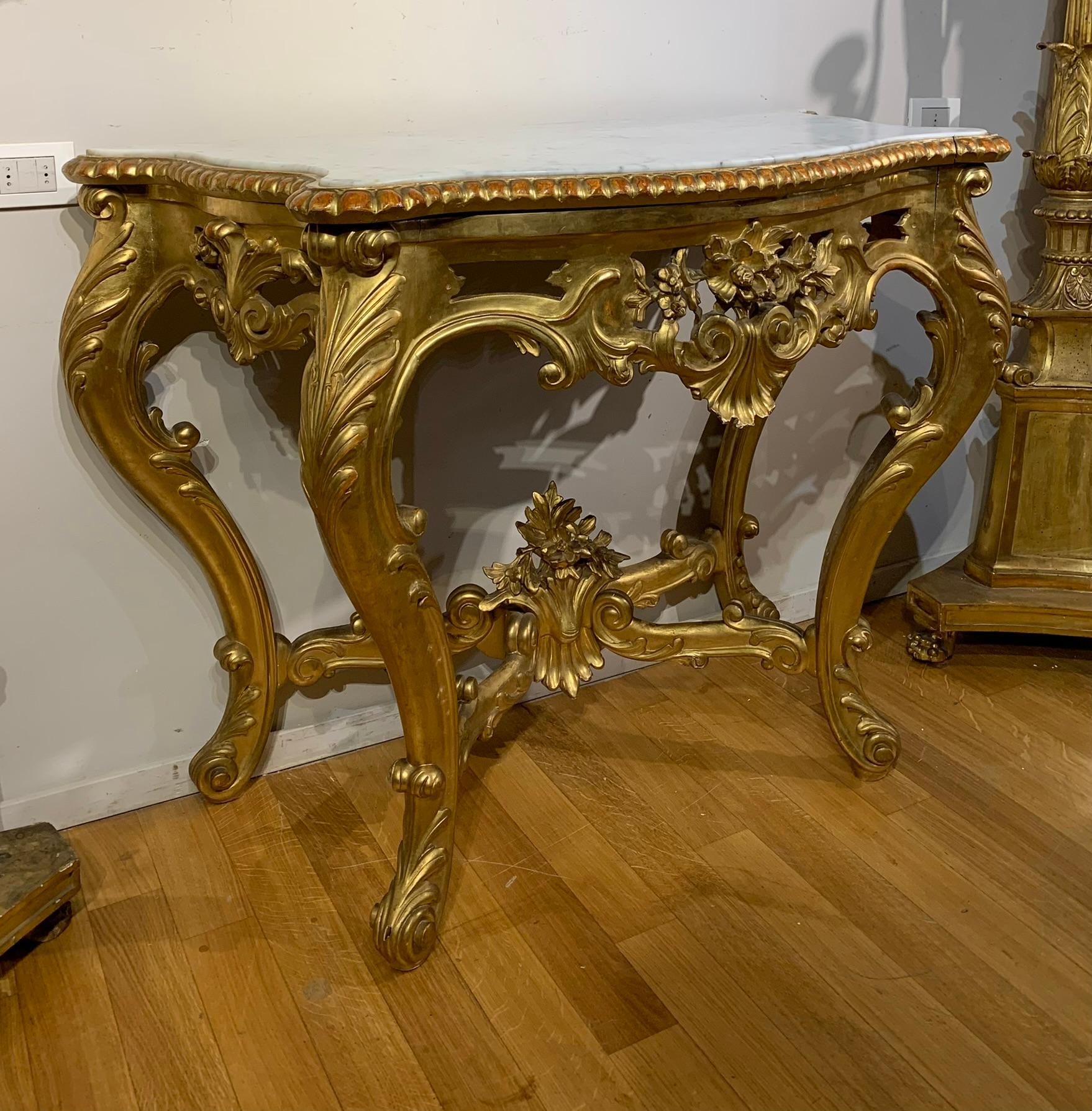 Italian 19th CENTURY CHARLES X GOLDEN CONSOLE For Sale