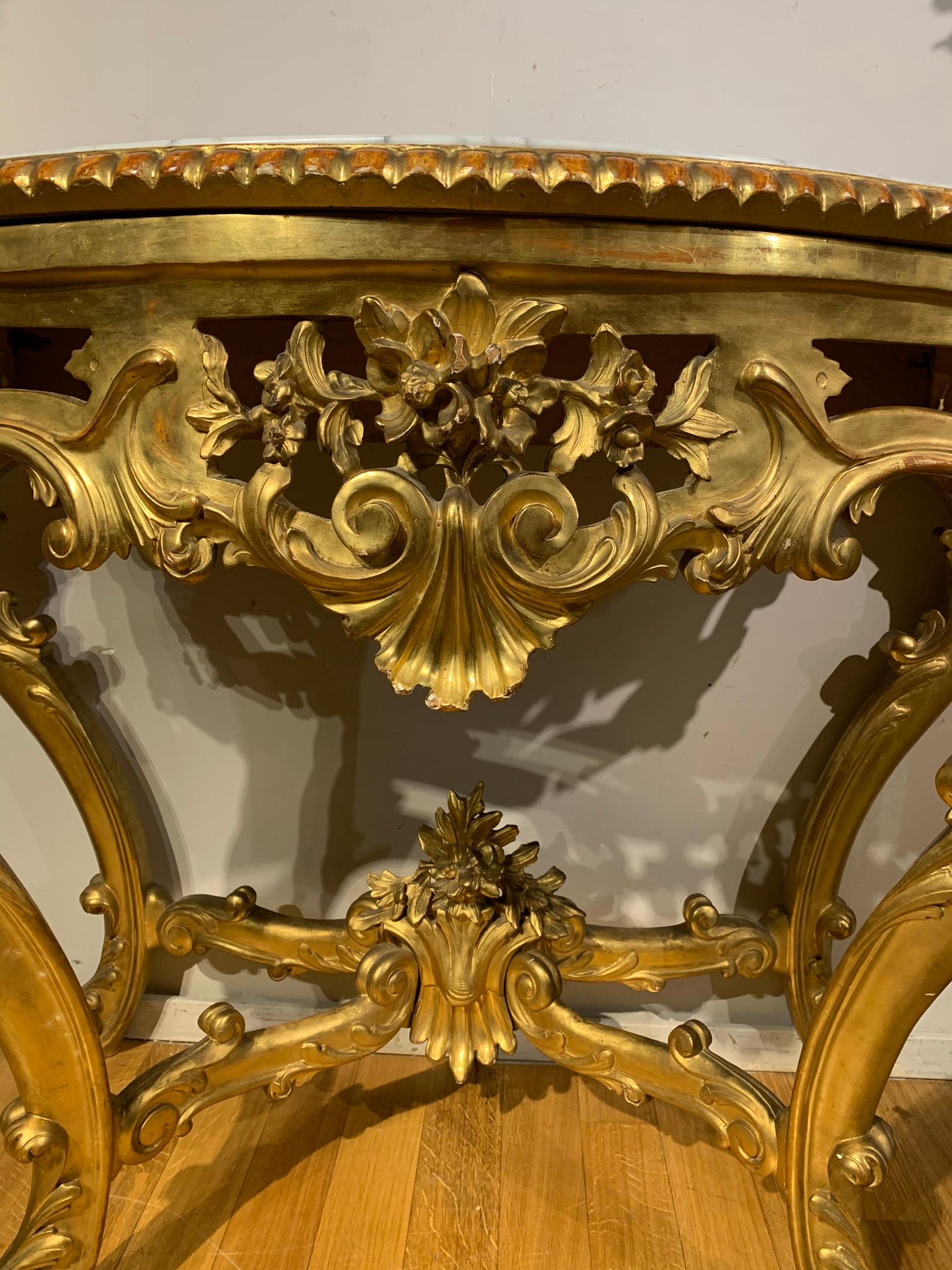 Hand-Carved 19th CENTURY CHARLES X GOLDEN CONSOLE For Sale