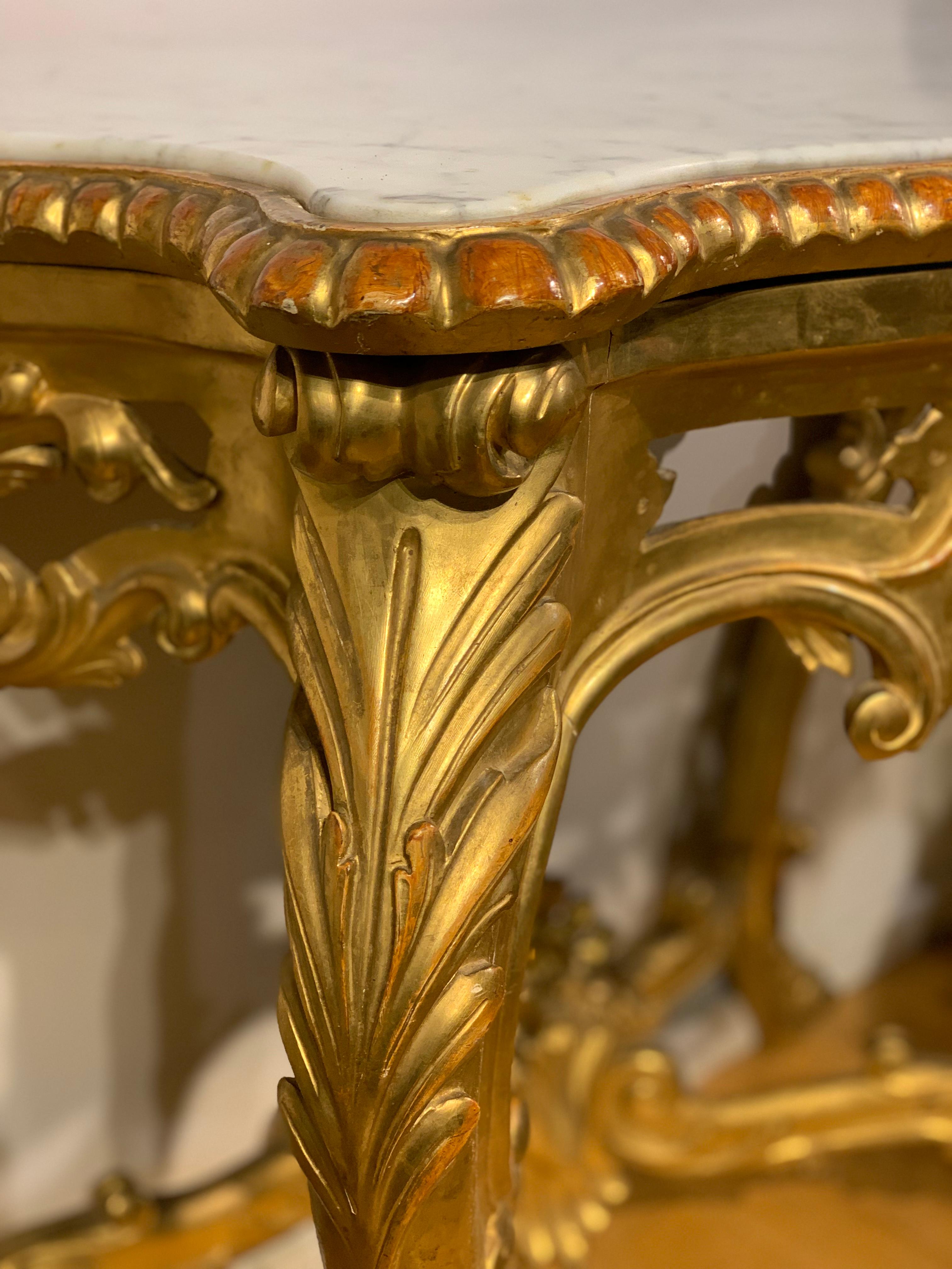 19th CENTURY CHARLES X GOLDEN CONSOLE In Good Condition For Sale In Firenze, FI