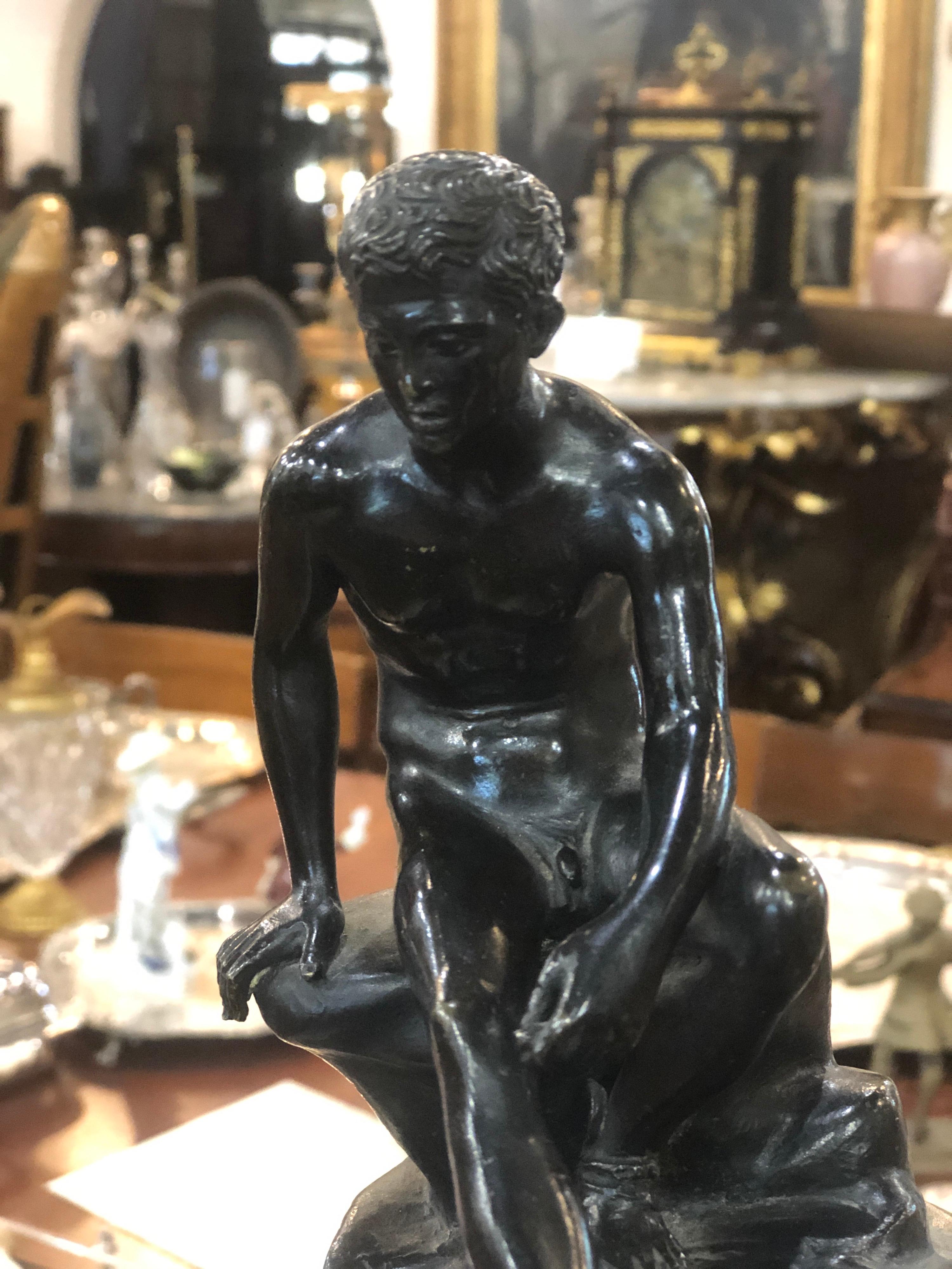 Italian 19th Century Charles X Gran Tour Bronze Marble Base 'Seated Hermes' or Mercury For Sale