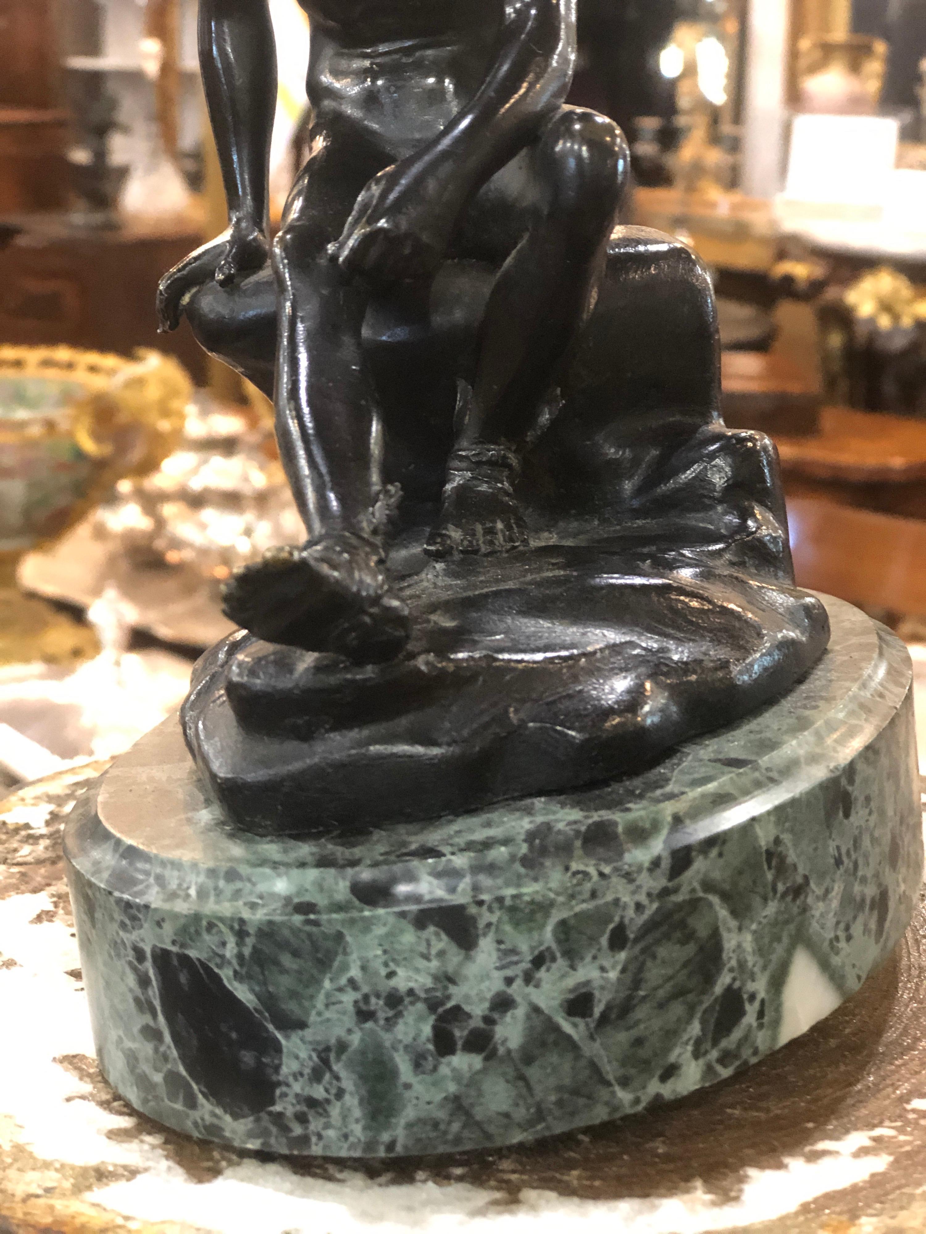 19th Century Charles X Gran Tour Bronze Marble Base 'Seated Hermes' or Mercury In Good Condition For Sale In Roma, RM