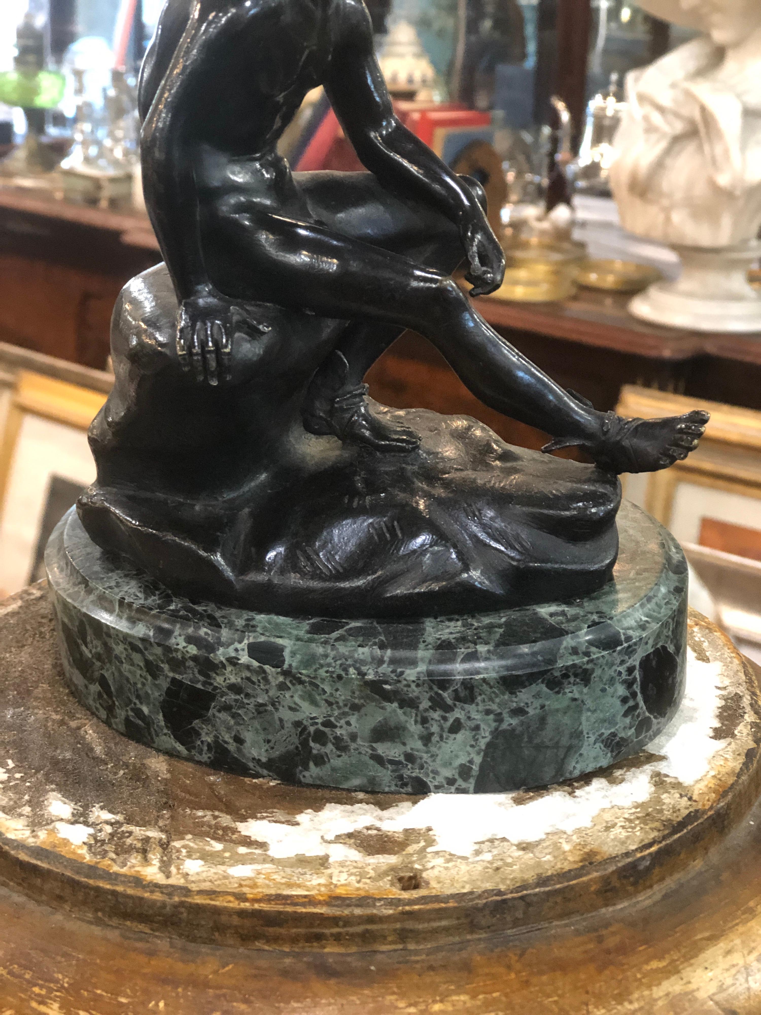 Mid-19th Century 19th Century Charles X Gran Tour Bronze Marble Base 'Seated Hermes' or Mercury For Sale