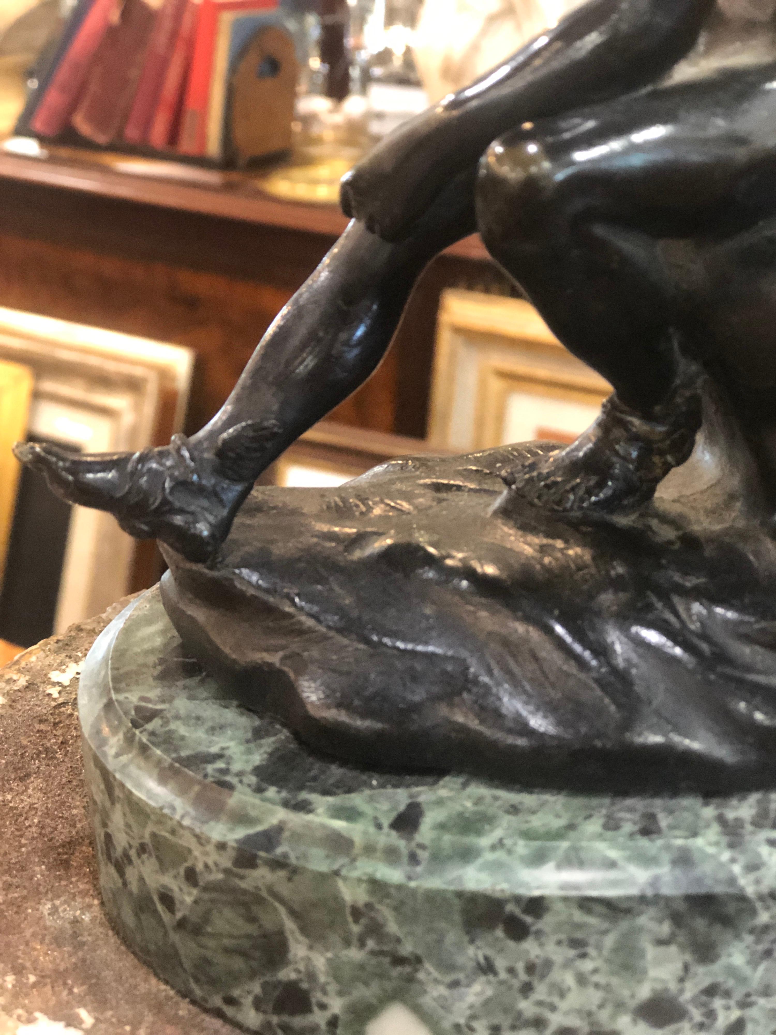 19th Century Charles X Gran Tour Bronze Marble Base 'Seated Hermes' or Mercury For Sale 4