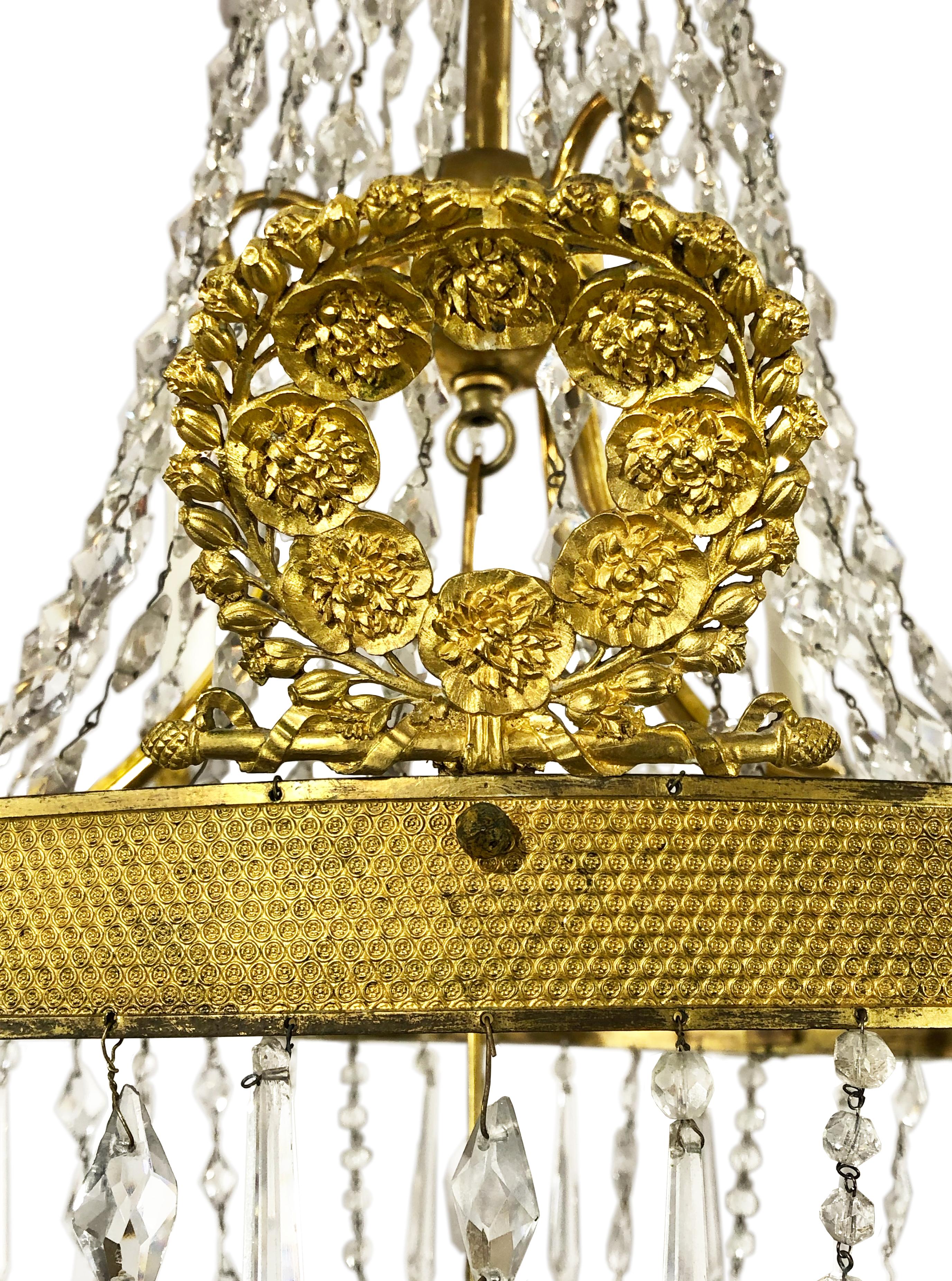 French 19th Century Charles X Period Gilt Bronze and Crystal Chandelier