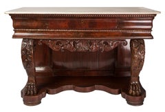 Tavolo consolle con gambe a forma di mostro in stile Charles X, piano in marmo, dettagli intagliati a forma di goto