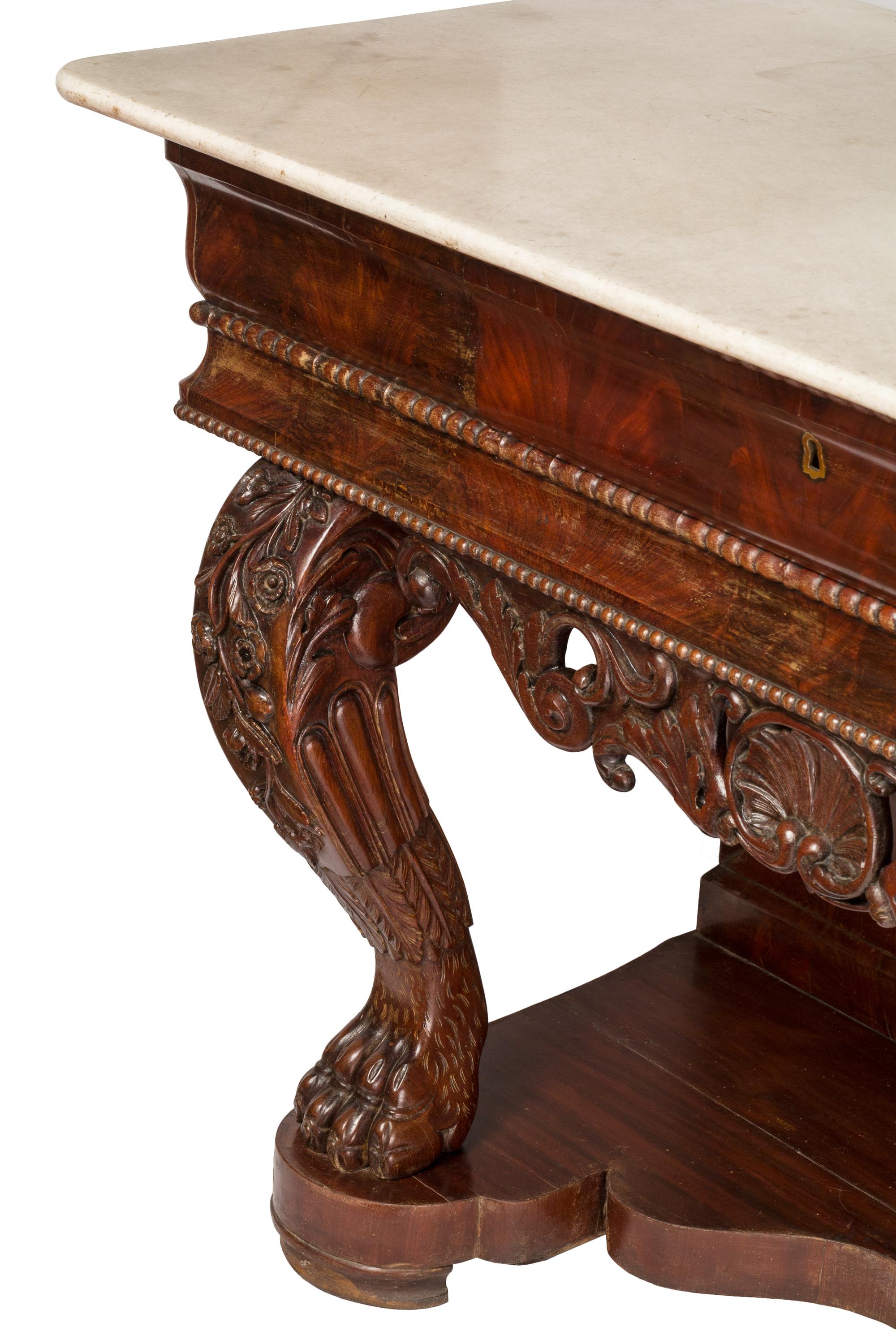 19th Century Charles X Style Console Table, Marble Top, Carved Details In Good Condition For Sale In Madrid, ES