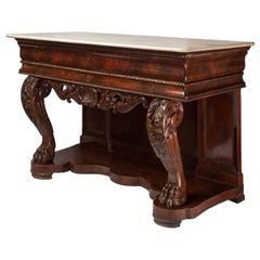 19th Century Charles X Style Console Table, Marble Top, Carved Details
