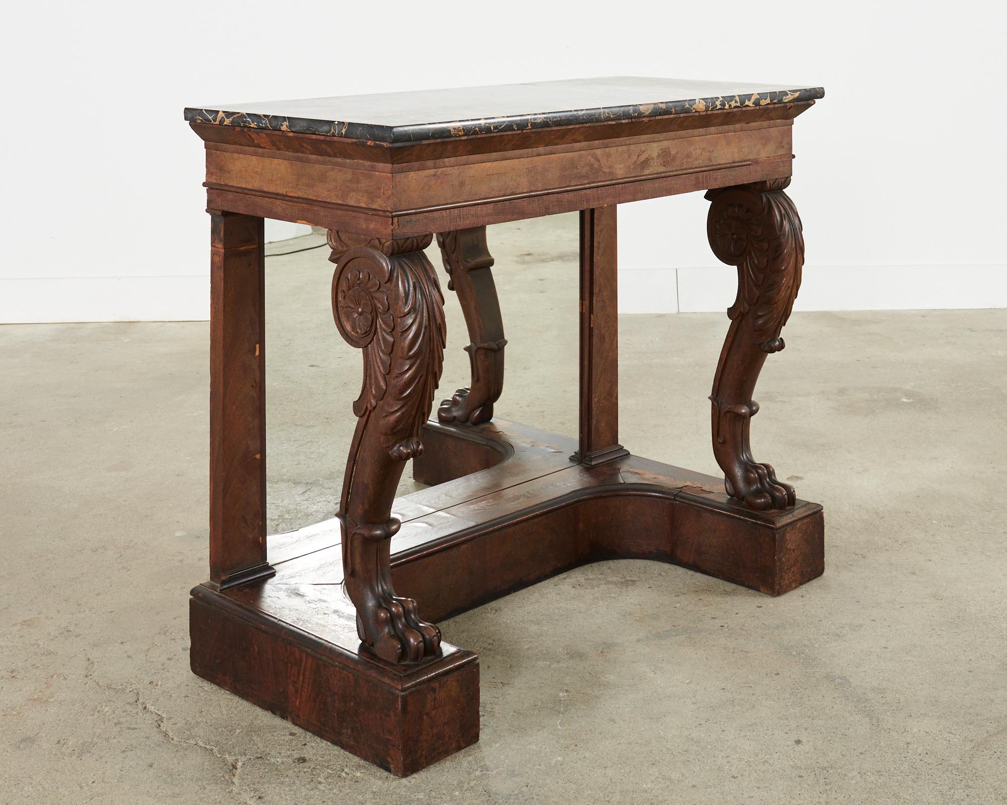 19th Century Charles X Style Mahogany Marble Top Console Table For Sale 5