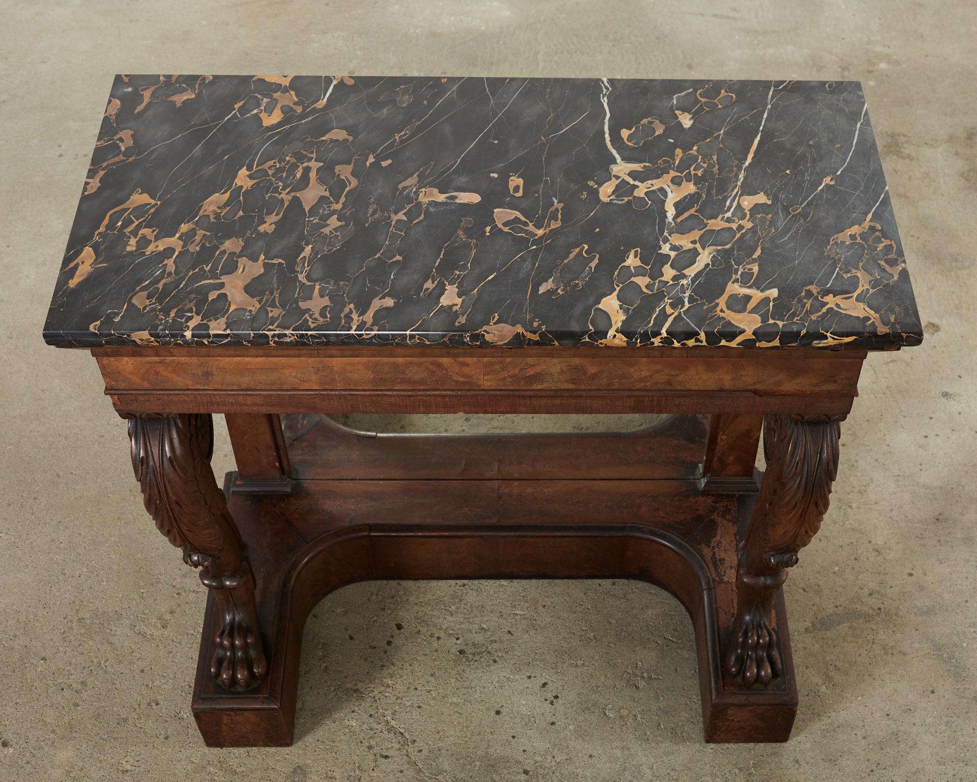 French 19th Century Charles X Style Mahogany Marble Top Console Table For Sale