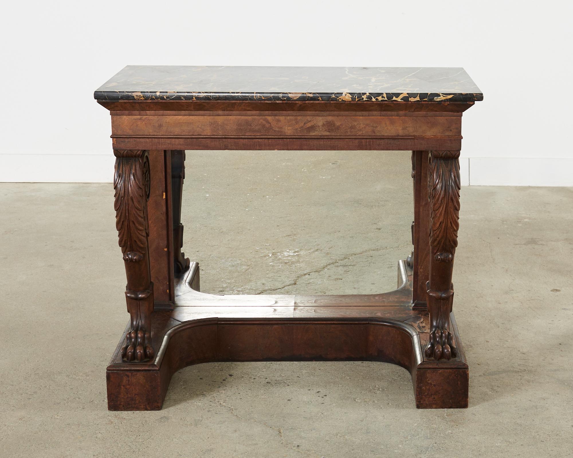 Veneer 19th Century Charles X Style Mahogany Marble Top Console Table For Sale