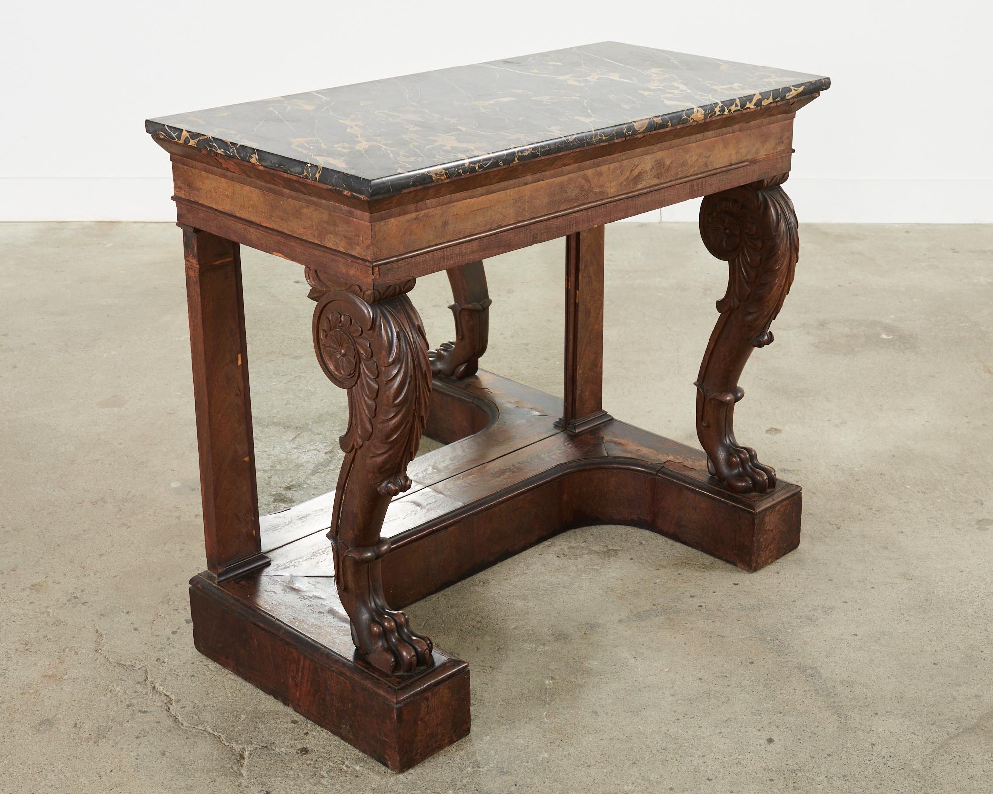 19th Century Charles X Style Mahogany Marble Top Console Table In Distressed Condition For Sale In Rio Vista, CA