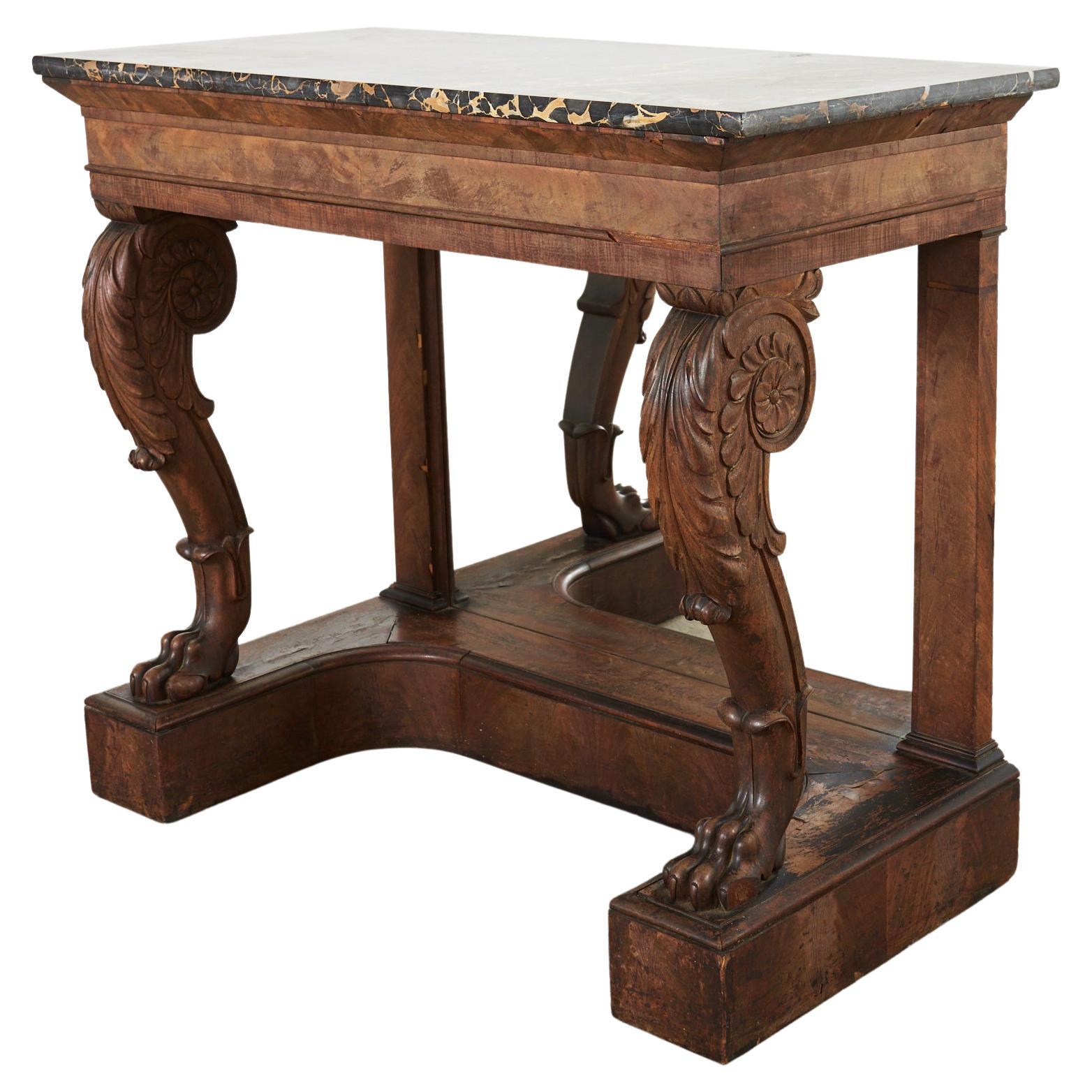 19th Century Charles X Style Mahogany Marble Top Console Table