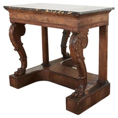 Table console de style Charles X du 19ème siècle en acajou avec plateau en marbre