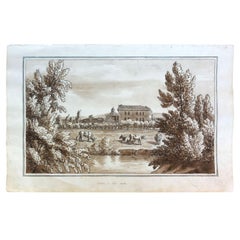 19th Century "Château du Thor" Watercolor Drawing on Paper from the 18th Century