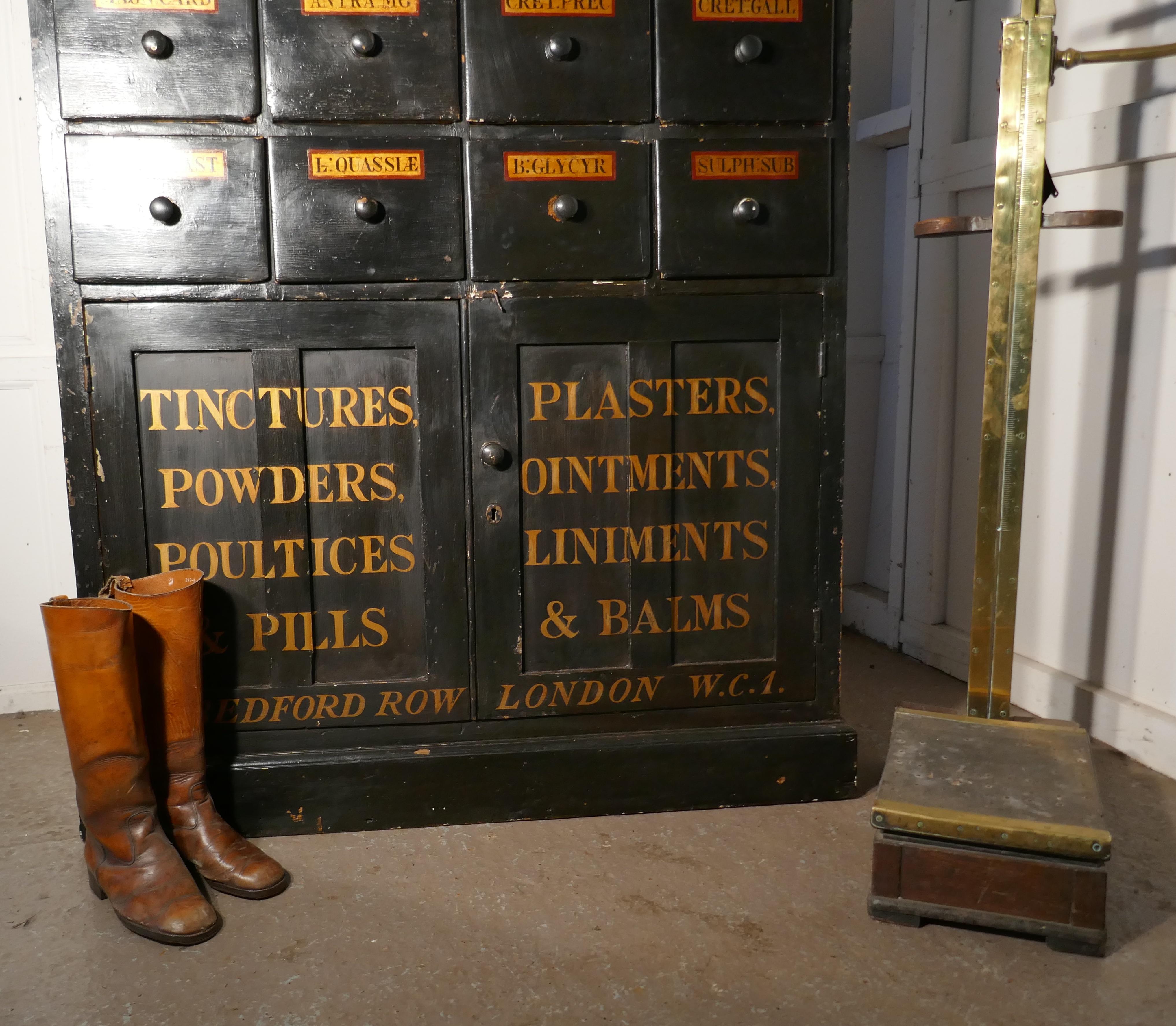 Industrial 19th Century Chemist Drawers 37 Drawer, Painted Pharmacists Cabinet