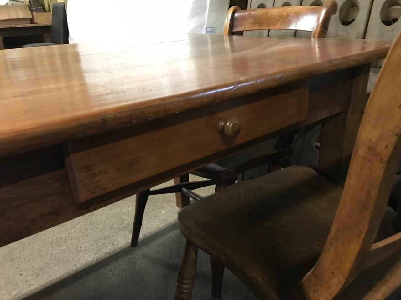 French Provincial 19th Century Cherry Dining Table with Bread Slide and One Drawer