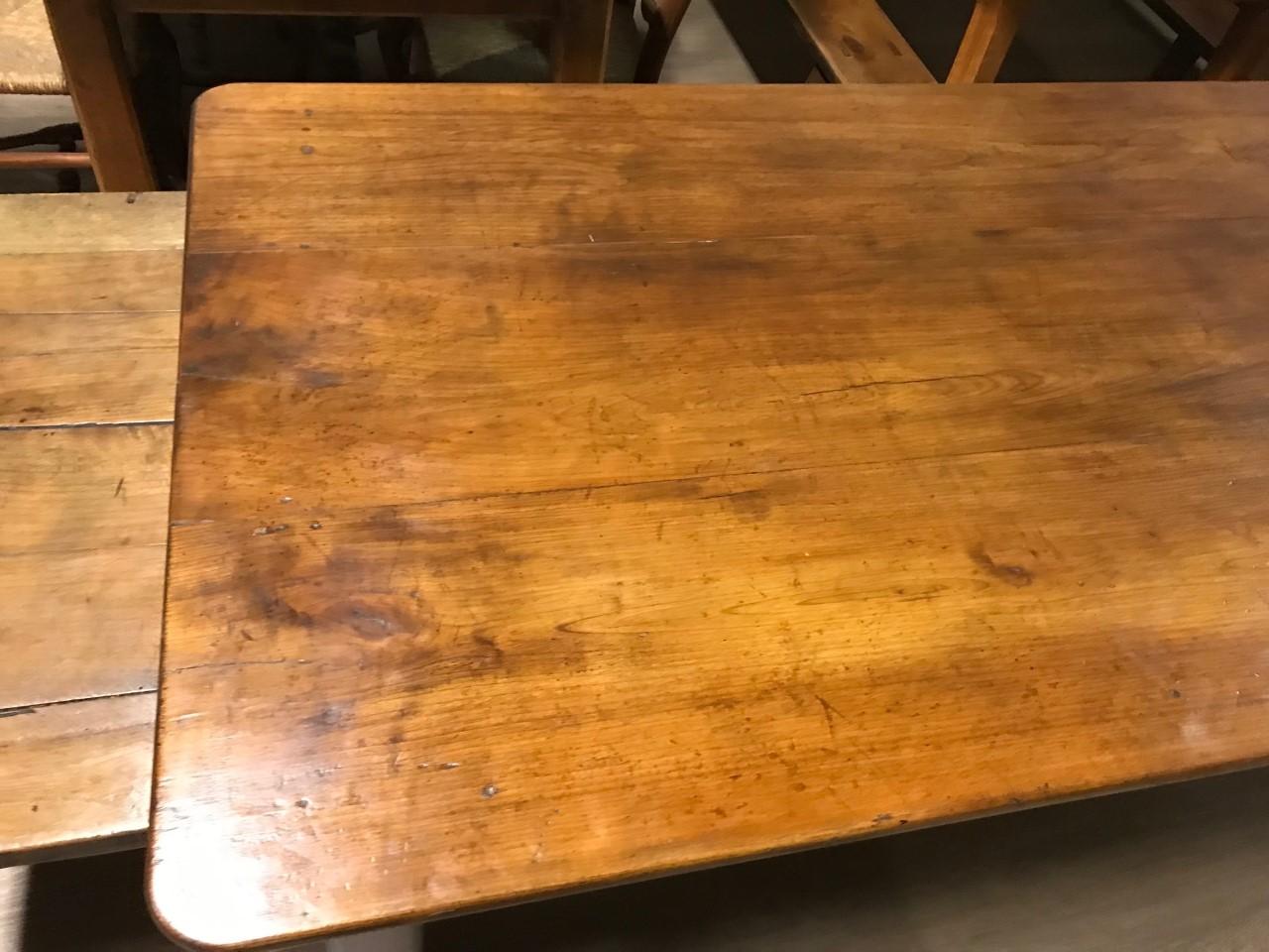 19th Century Cherry Dining Table with Bread Slide and One Drawer 2