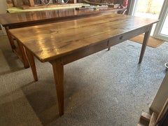 19th Century Cherry Dining Table with tapered legs and one drawer