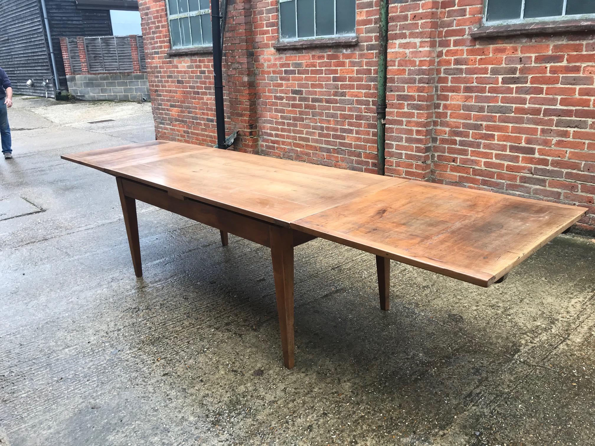 Hand-Crafted 19th Century Cherry Double Draw-Leaf Table