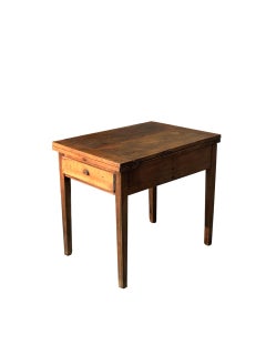 19th-Century Cherry Wood Flip-Top Table with Drawer