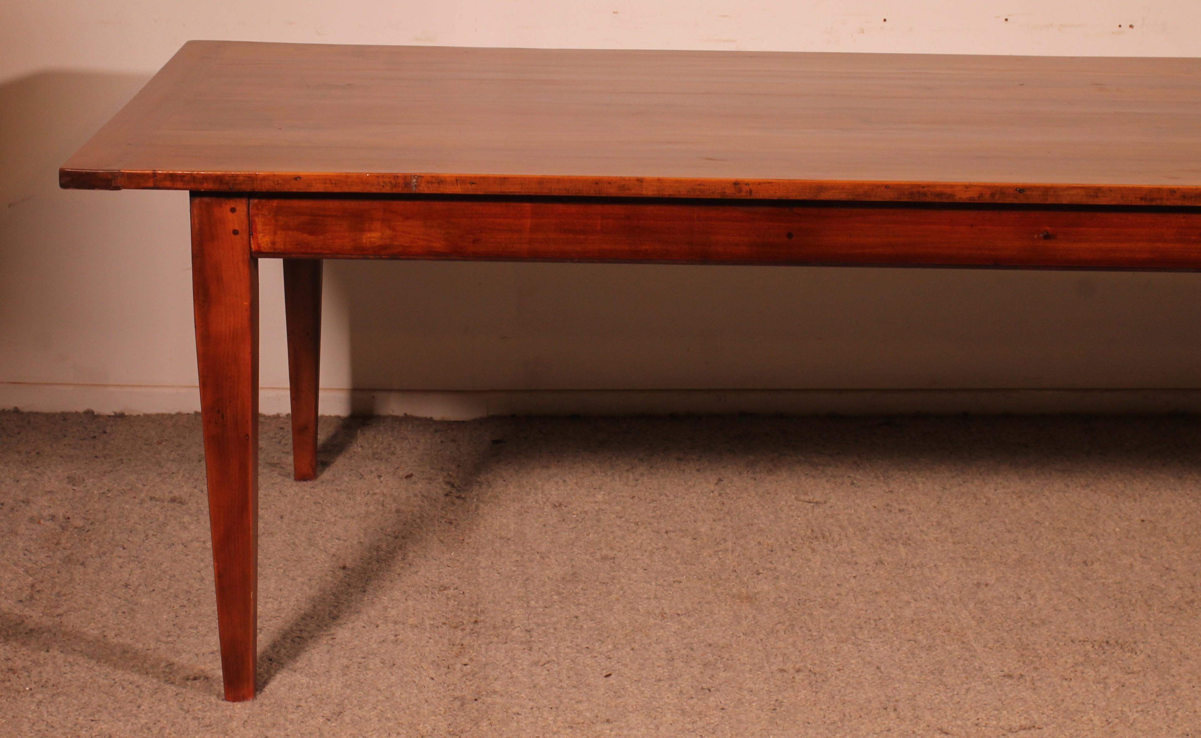 XIX secolo 19th Century Cherry Wood Refectory Table 3m00 X 1m00 in vendita