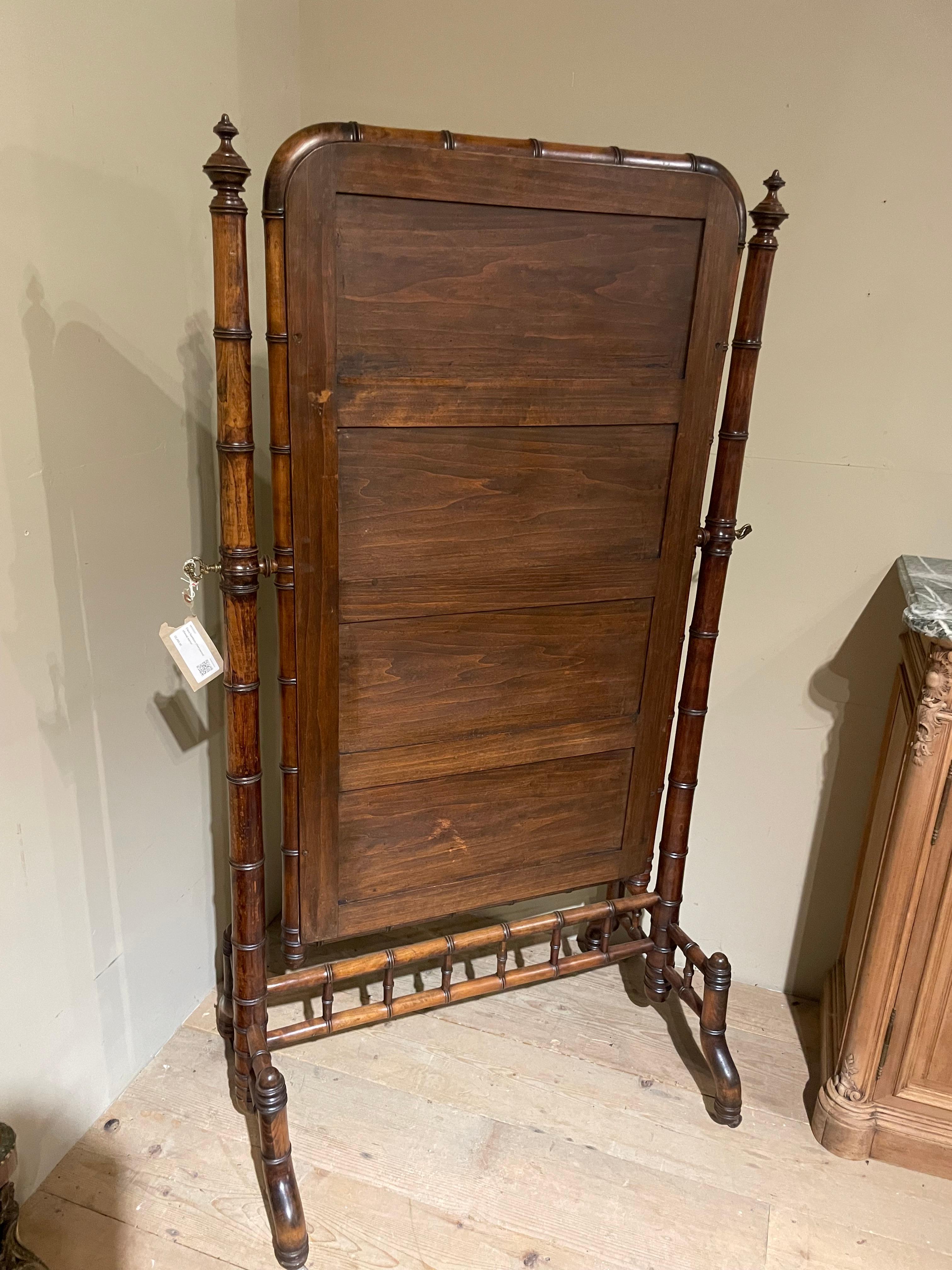 19th century cherrywood Faux Bamboo cheval mirror 6