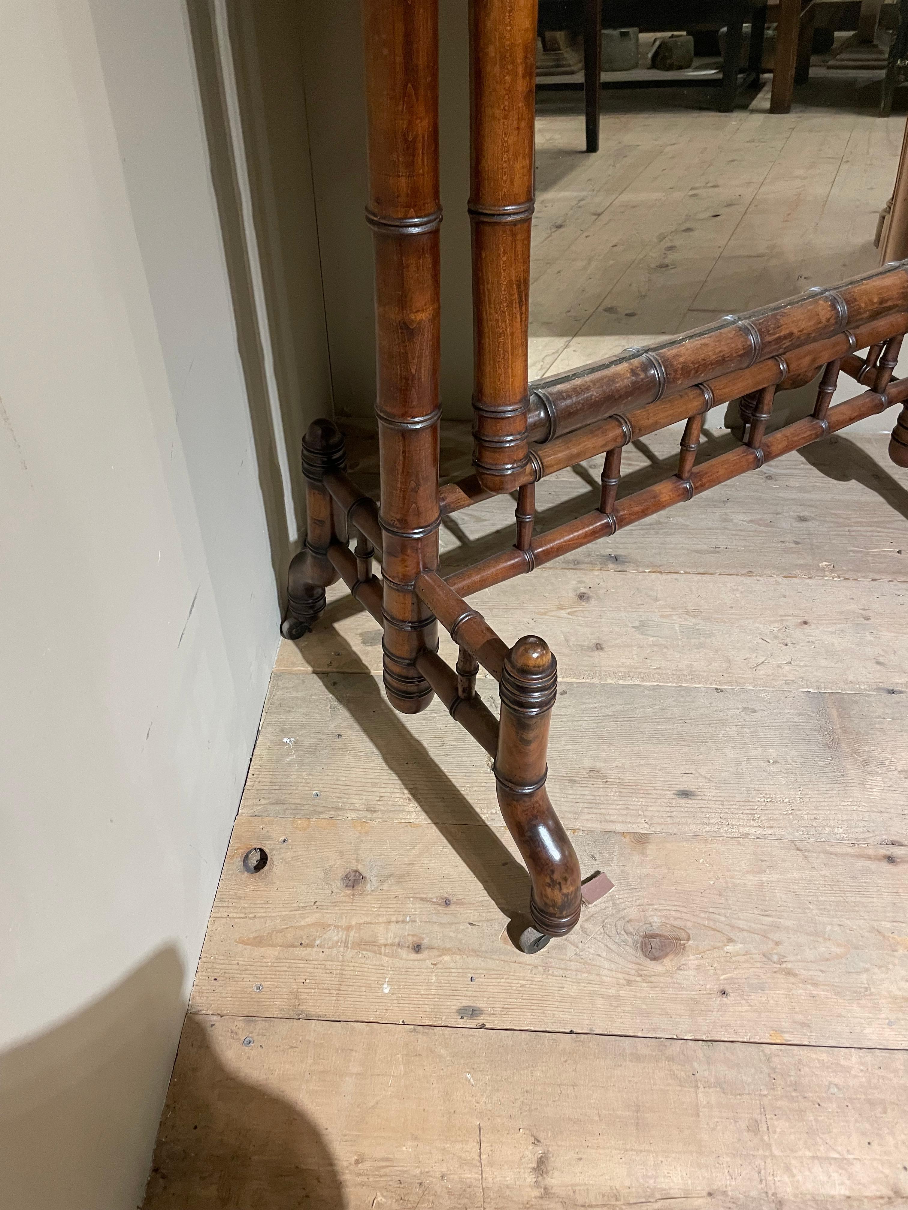 19th century cherrywood Faux Bamboo cheval mirror In Good Condition In Budleigh Salterton, GB