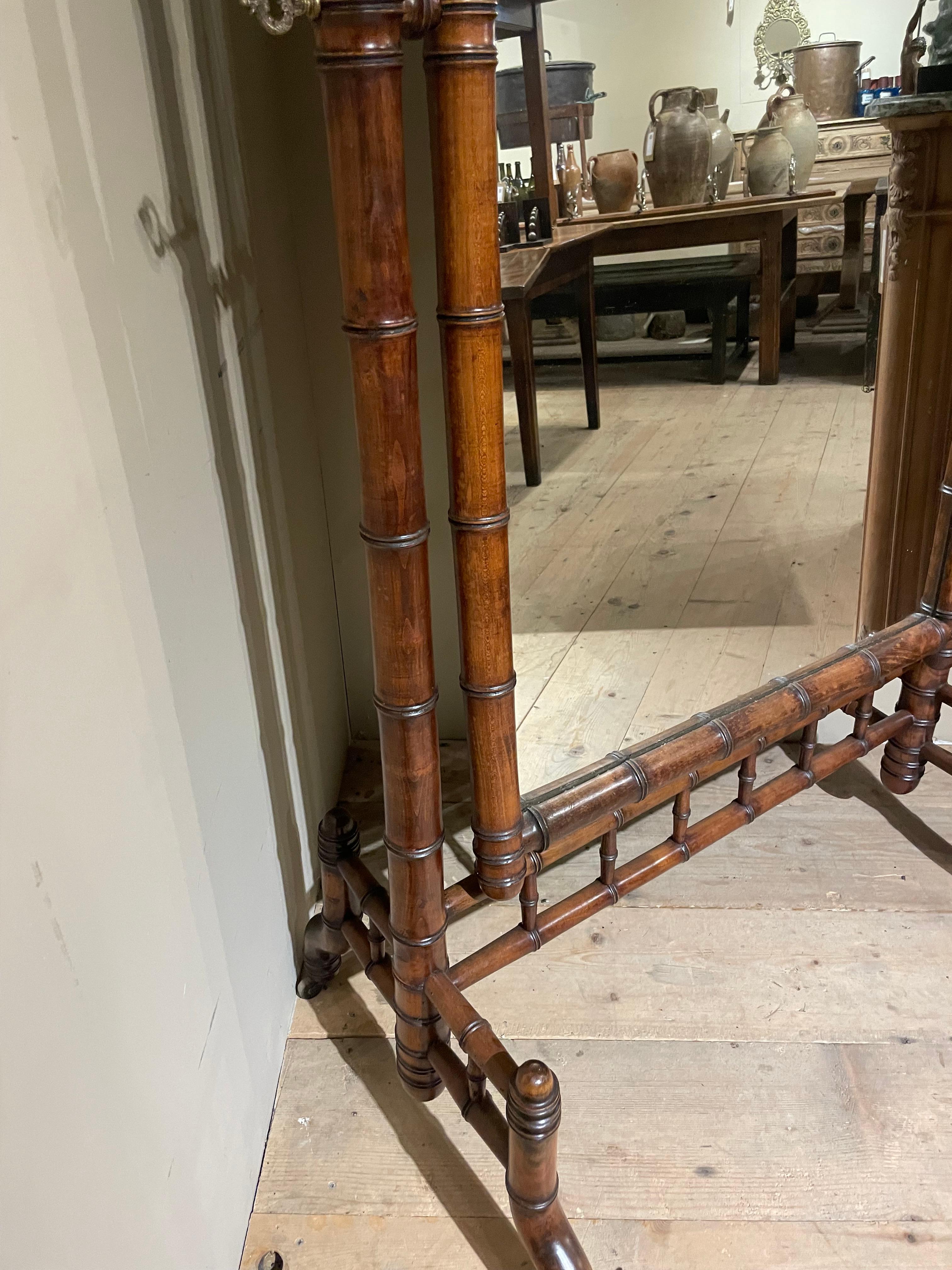 Late 19th Century 19th century cherrywood Faux Bamboo cheval mirror
