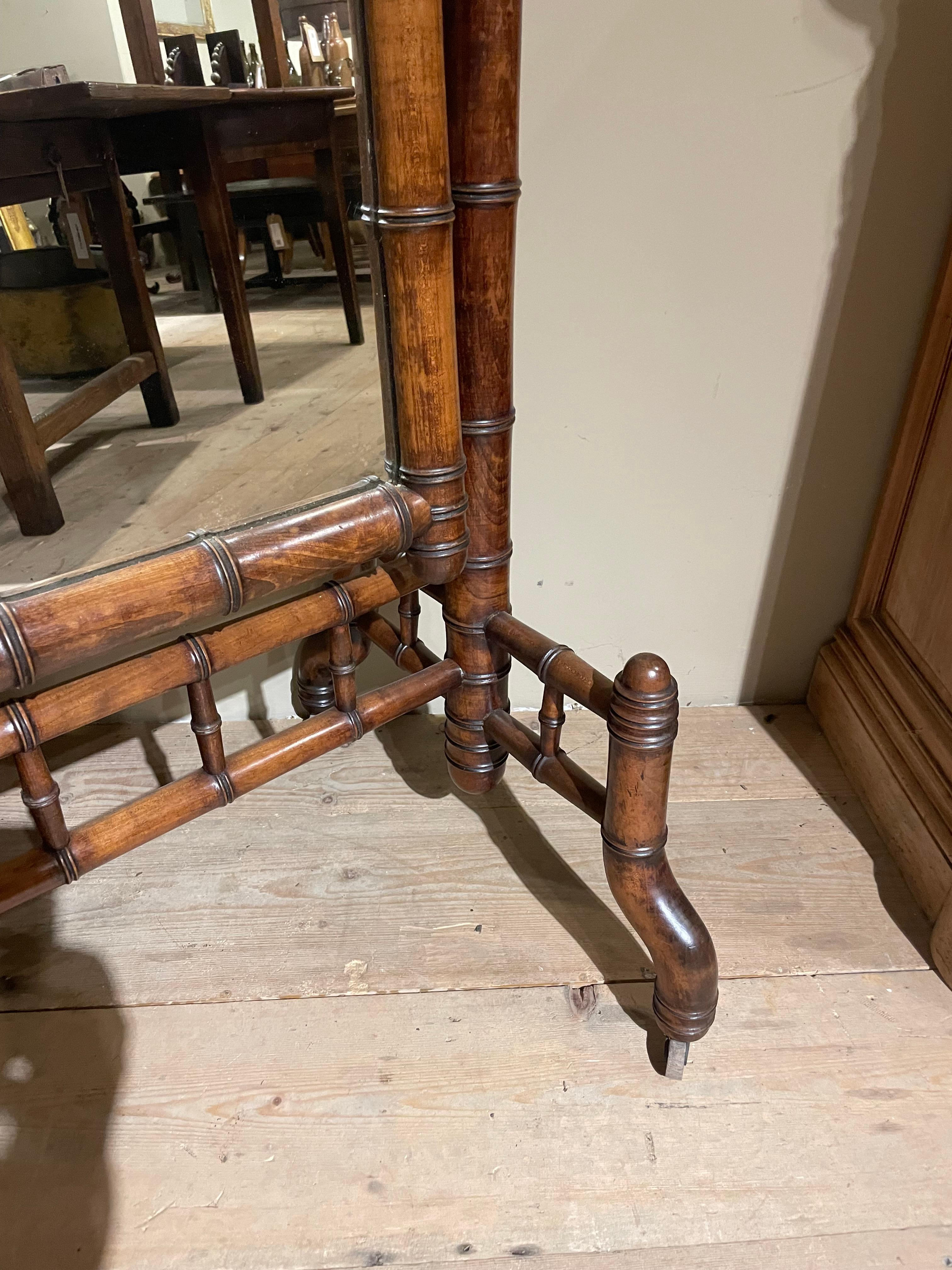 19th century cherrywood Faux Bamboo cheval mirror 3