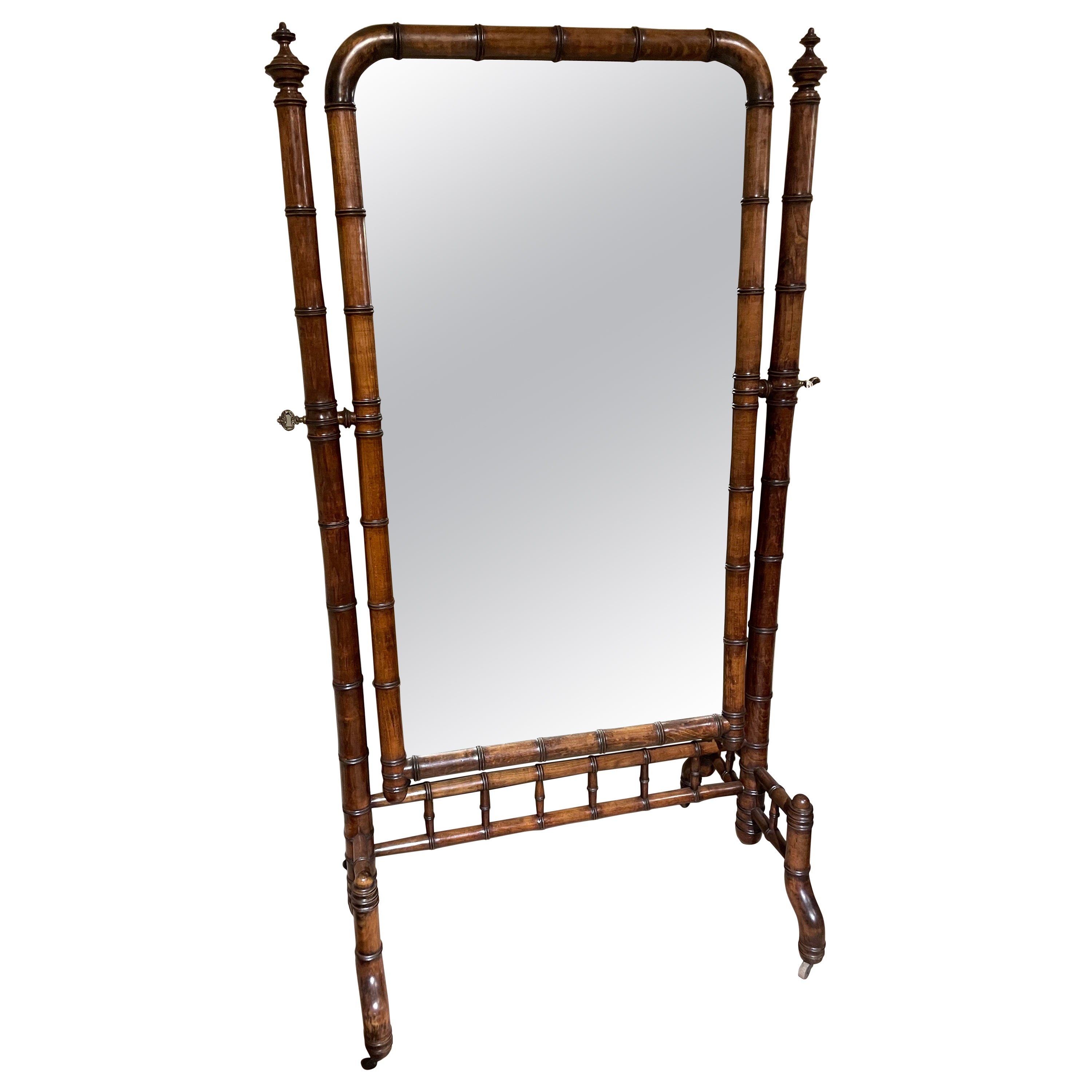 19th century cherrywood Faux Bamboo cheval mirror