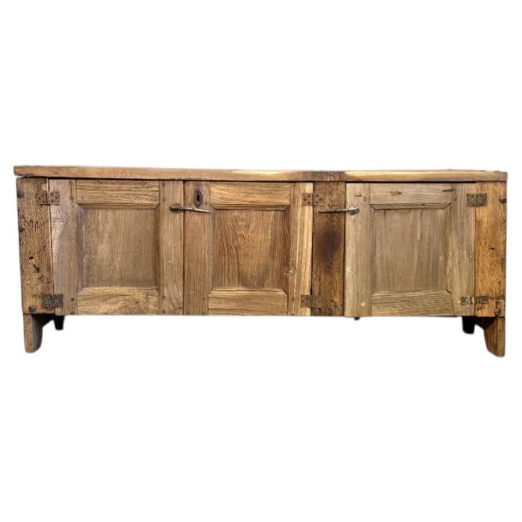 19th-Century Chest-Cupboard in Solid Chestnut Wood with Three Front Doors