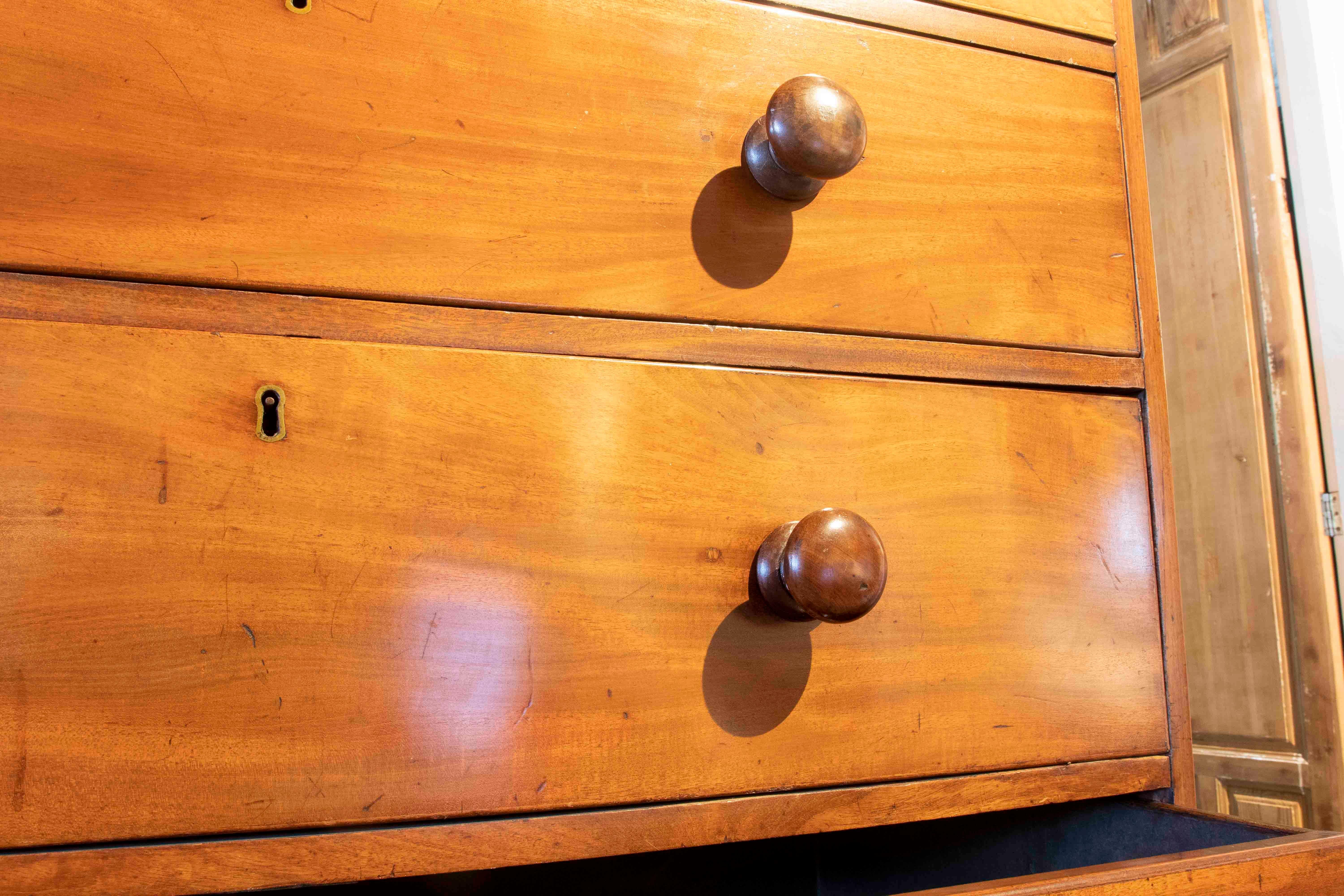 19th Century Chest of Drawers - English Mahogany Two-body Desk For Sale 13