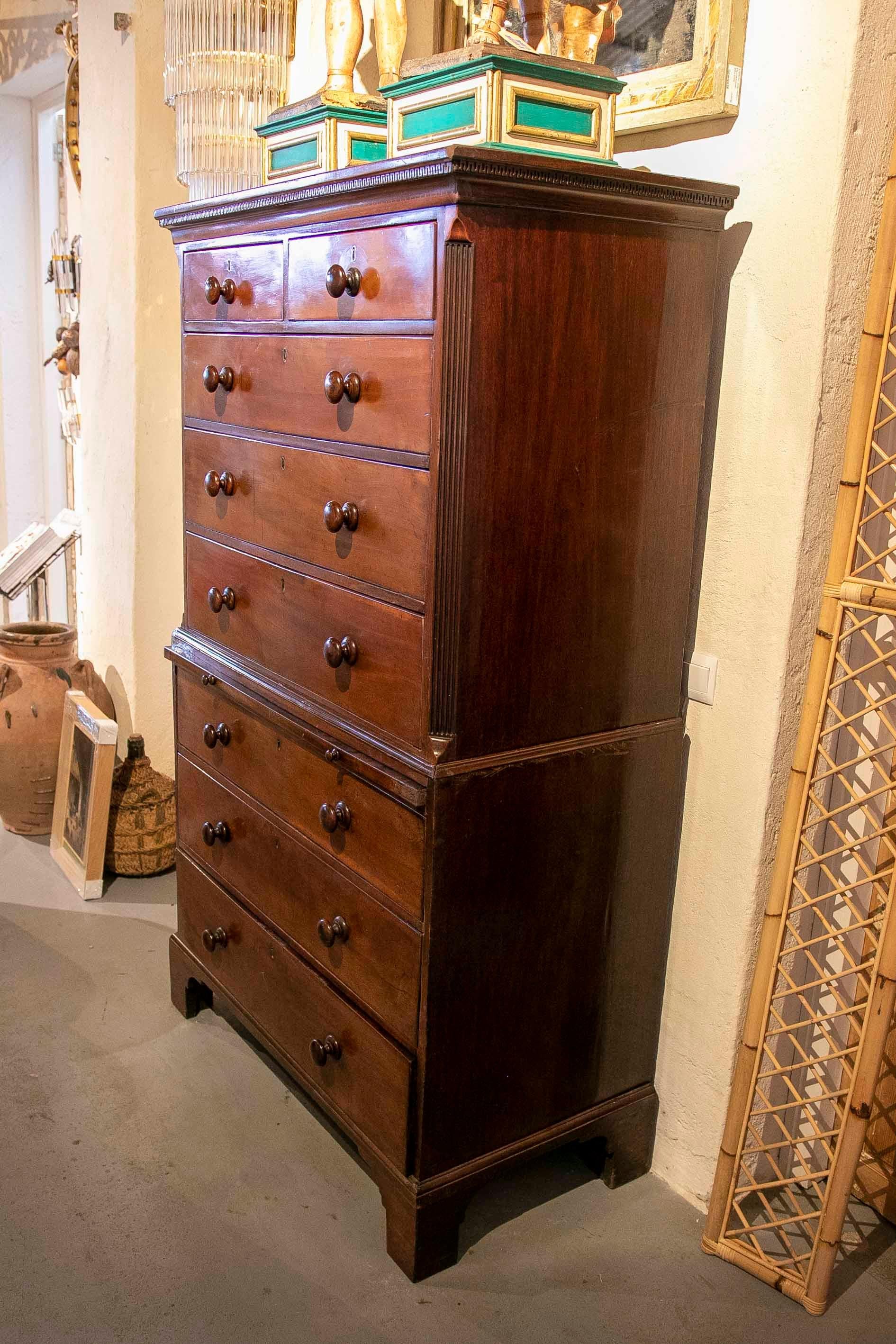 19th Century Chest of Drawers - English Mahogany Two-body Desk In Good Condition For Sale In Marbella, ES
