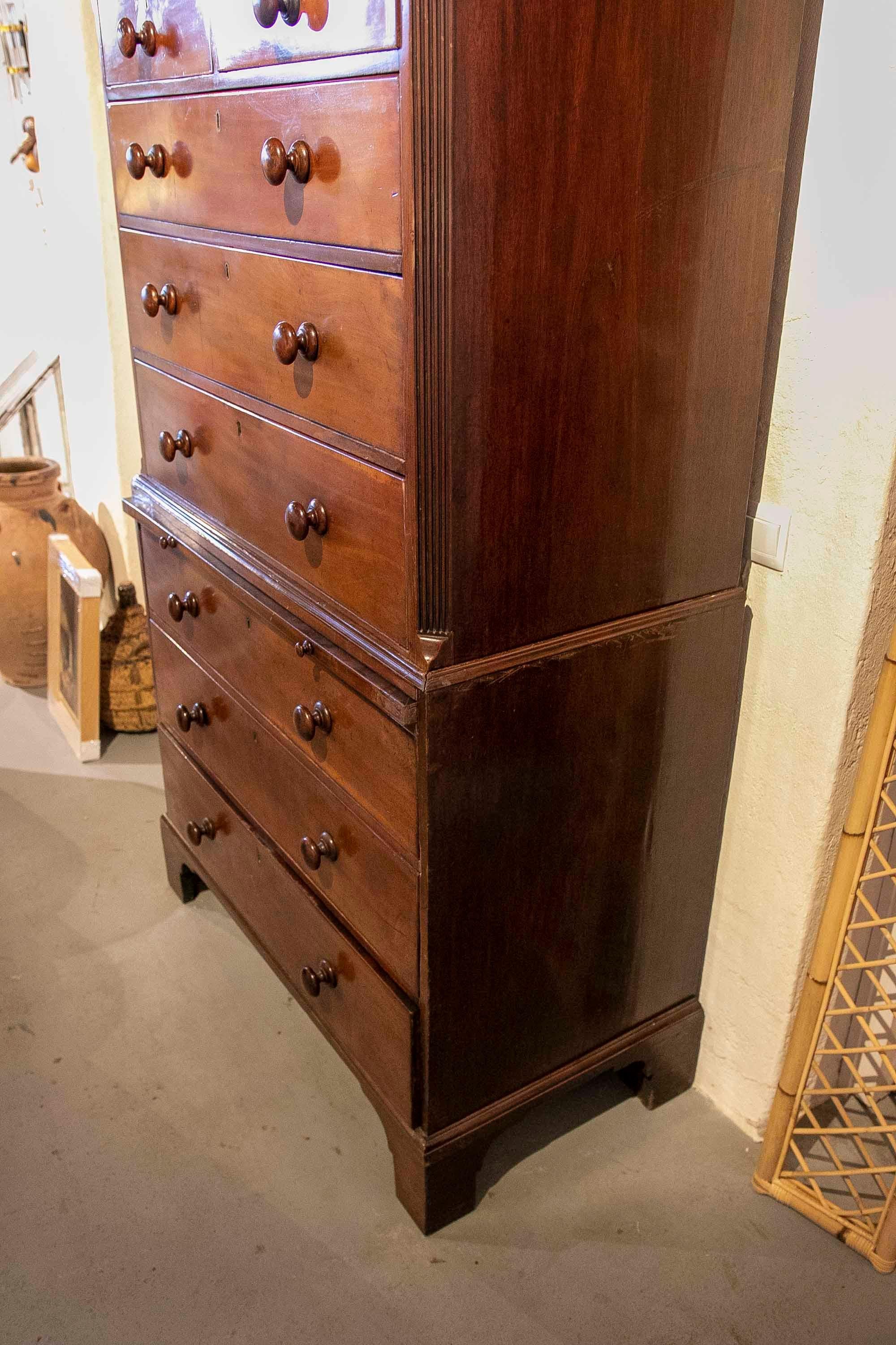 19th Century Chest of Drawers - English Mahogany Two-body Desk For Sale 18