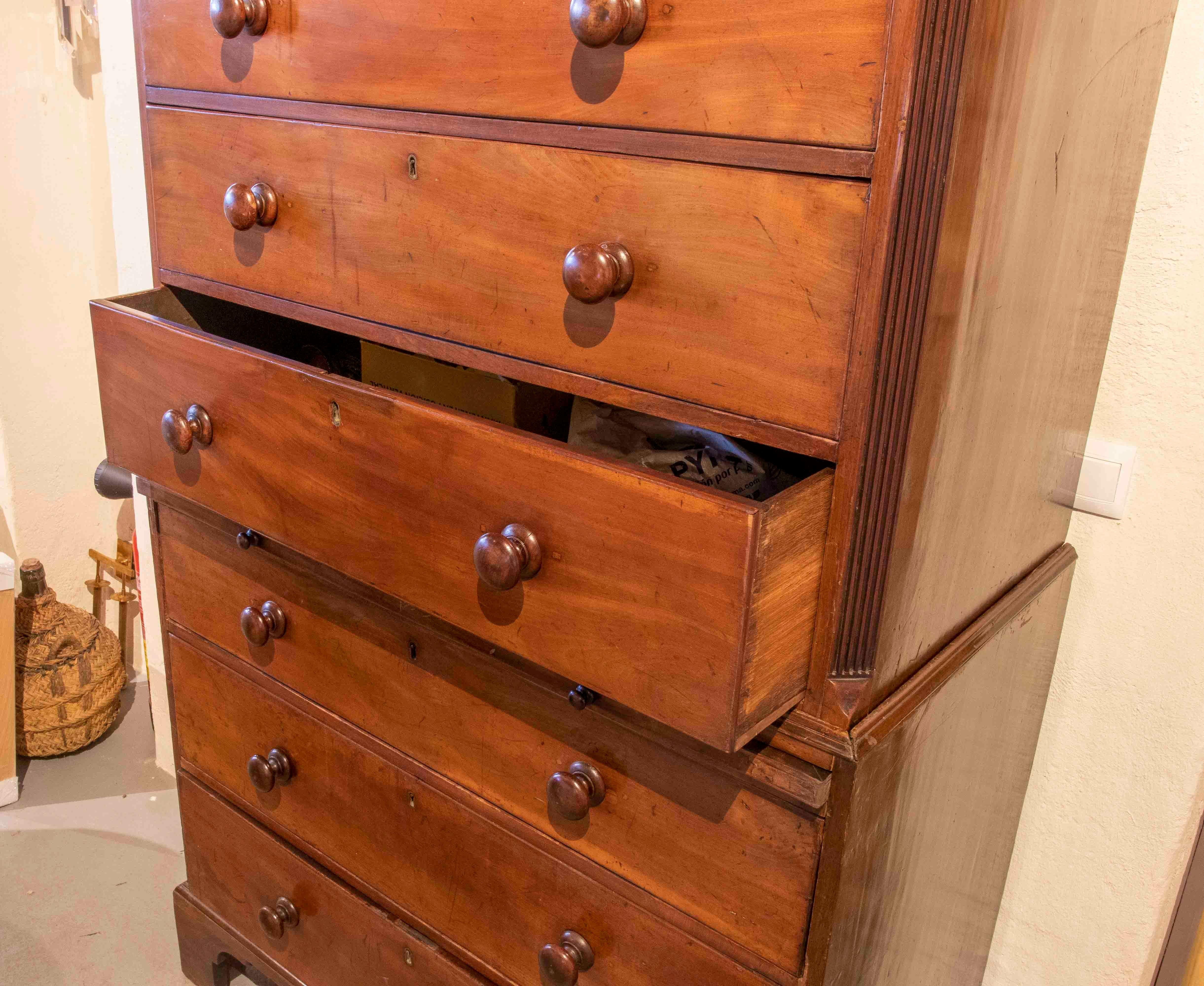 19th Century Chest of Drawers - English Mahogany Two-body Desk For Sale 5