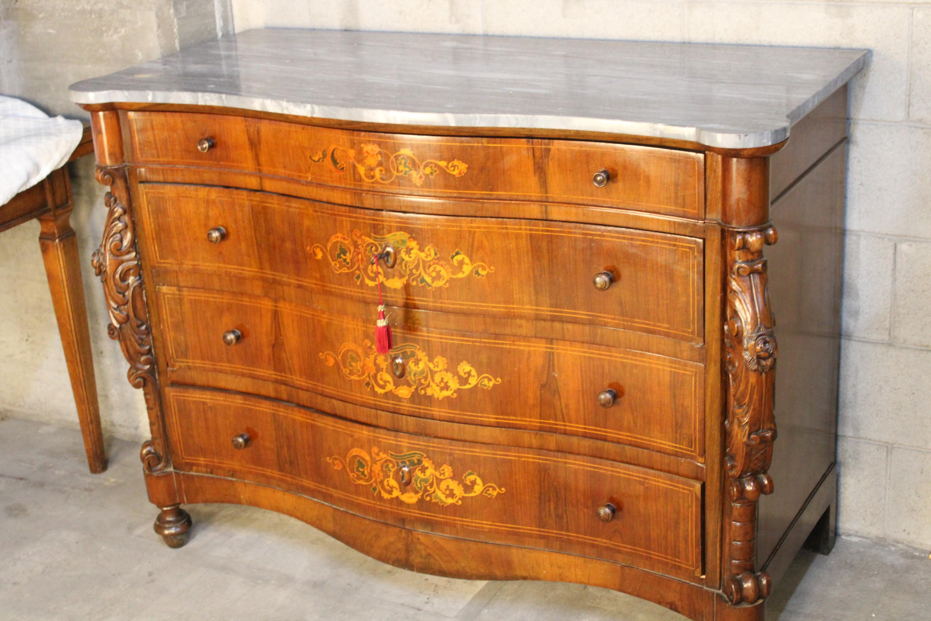 French 19th Century Marquetry Chest of Drawers with an Italian Carrara Marble