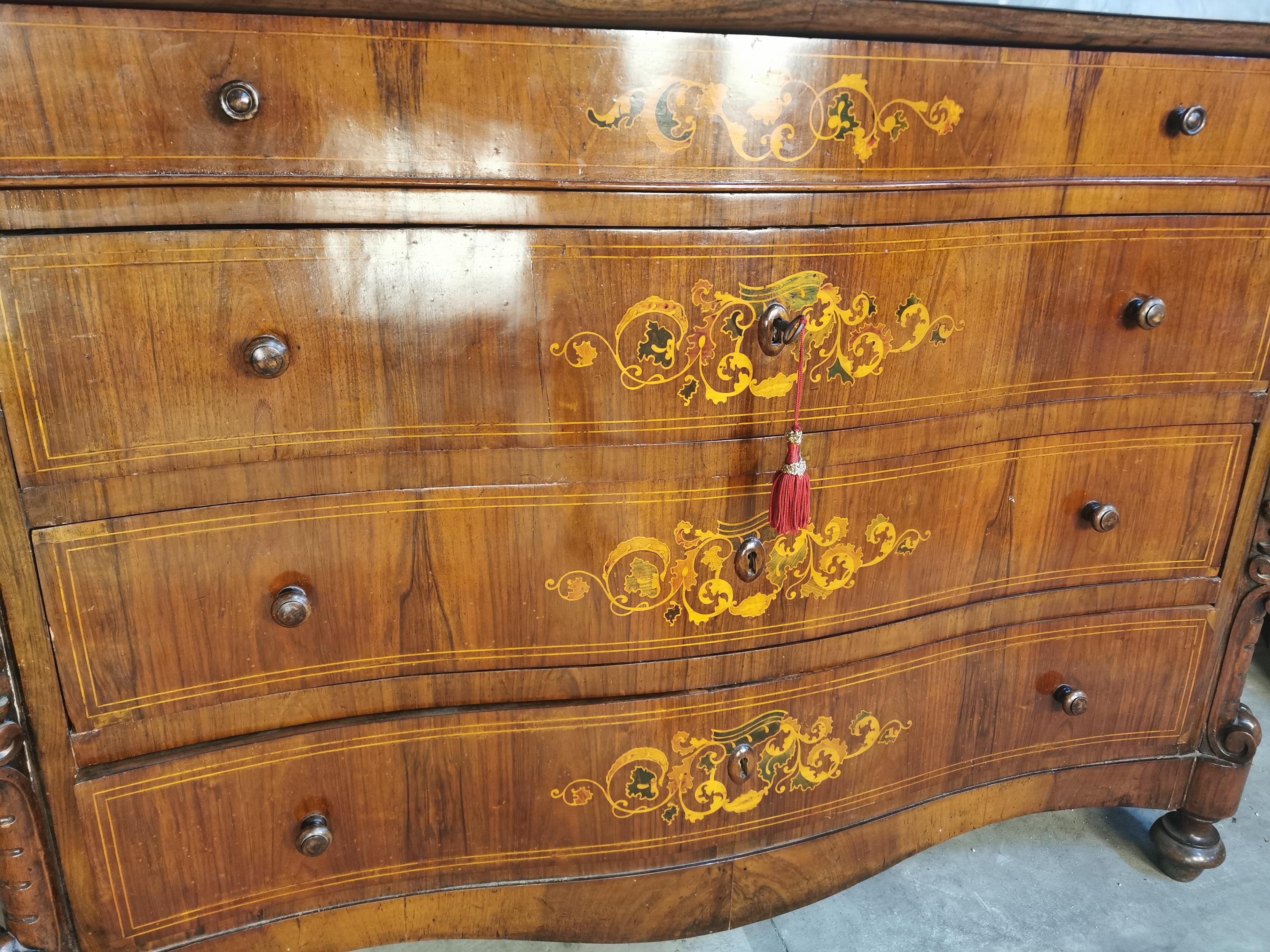19th Century Marquetry Chest of Drawers with an Italian Carrara Marble 1