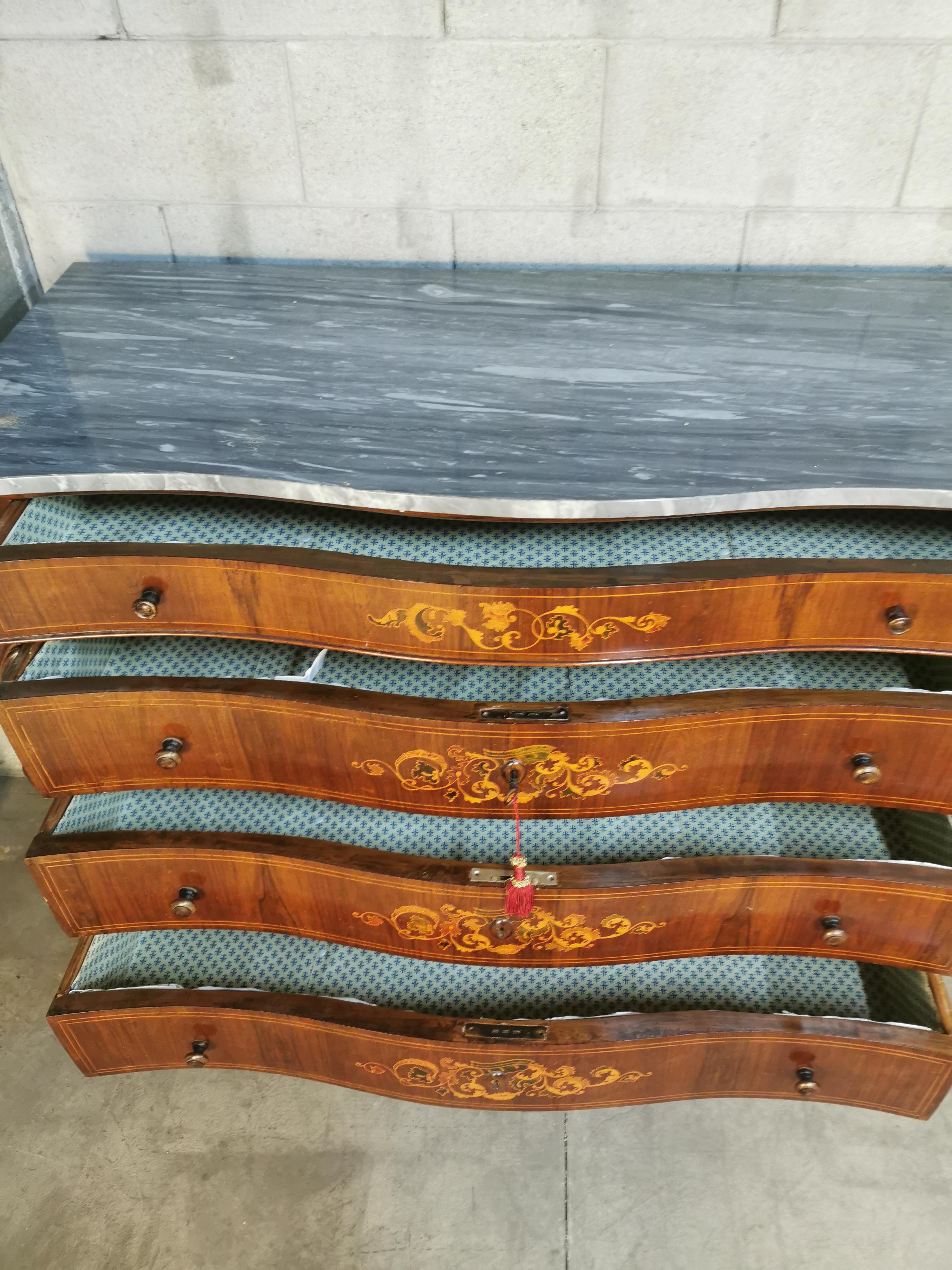 19th Century Marquetry Chest of Drawers with an Italian Carrara Marble 3