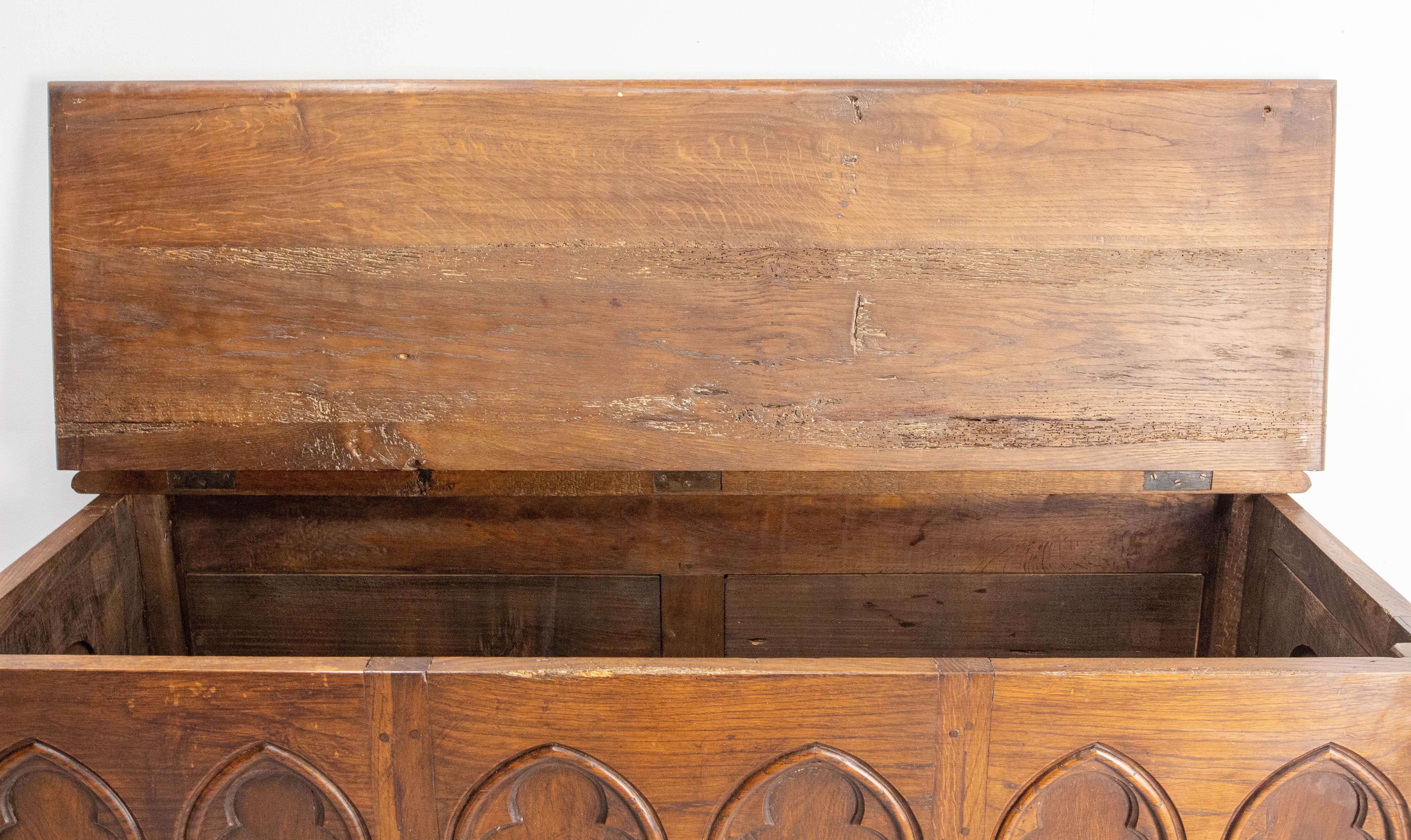 19th Century Chest or Coffer Carved Oak, French Gothic Revival Style For Sale 8