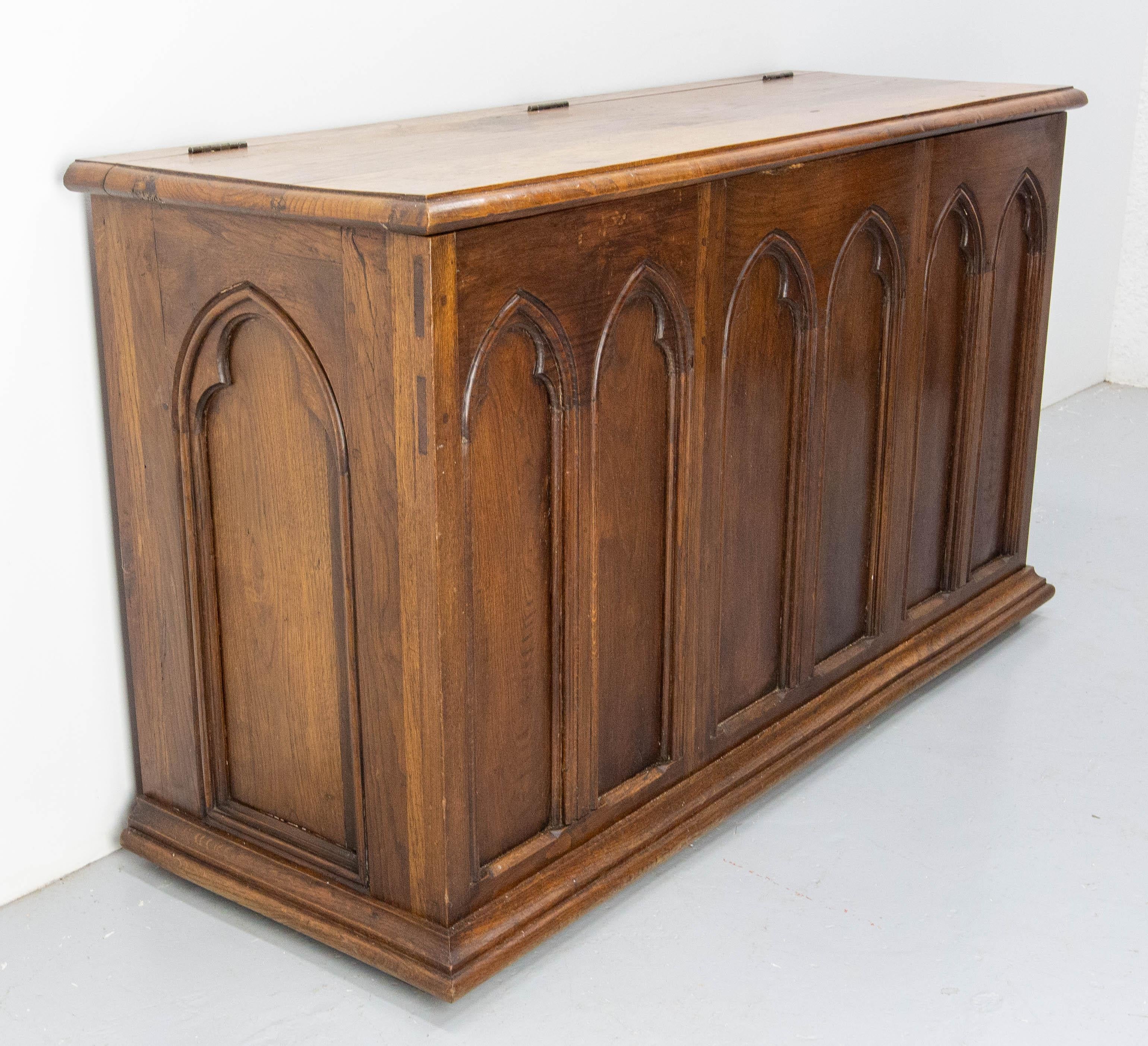 19th Century Chest or Coffer Carved Oak, French Gothic Revival Style For Sale 1