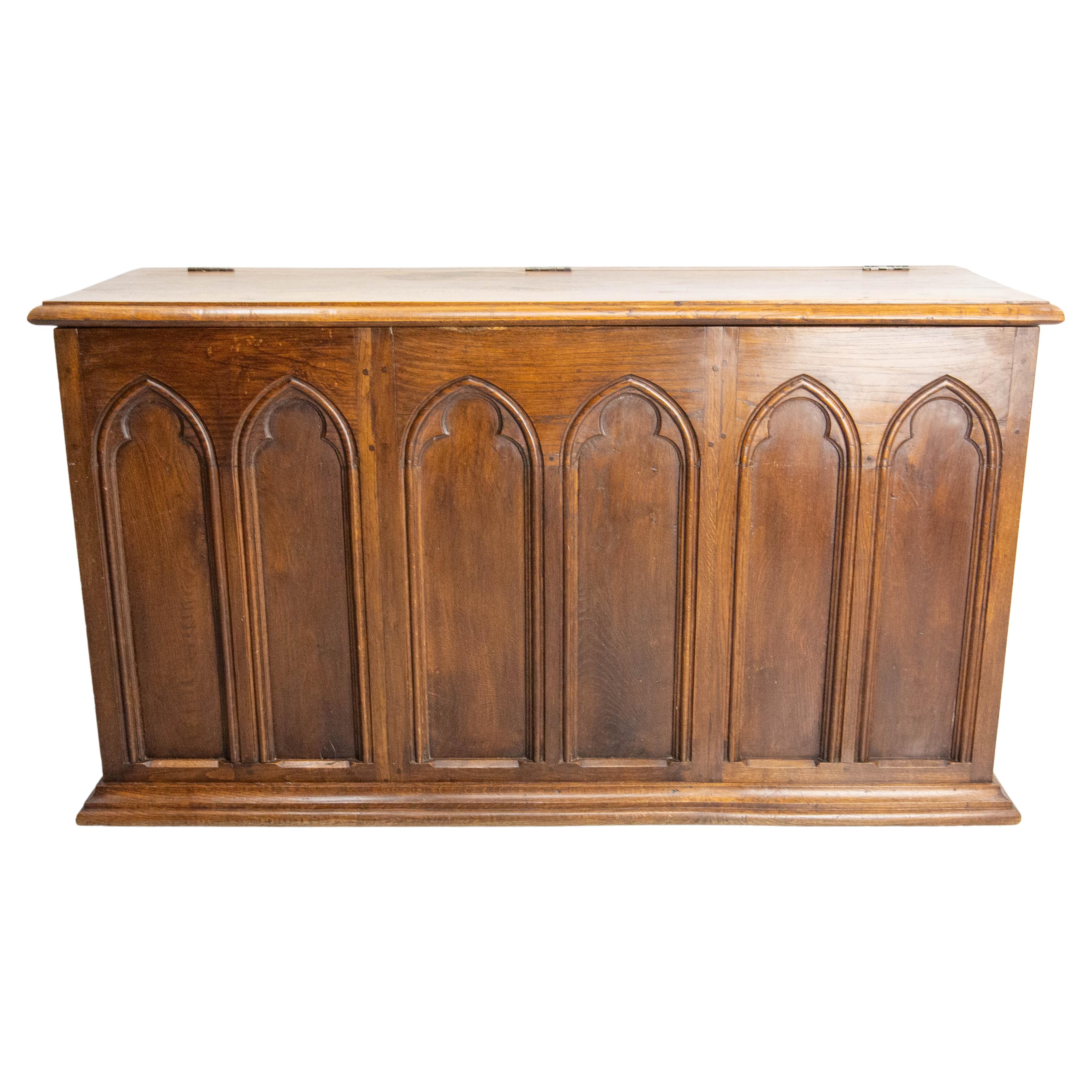 19th Century Chest or Coffer Carved Oak, French Gothic Revival Style For Sale