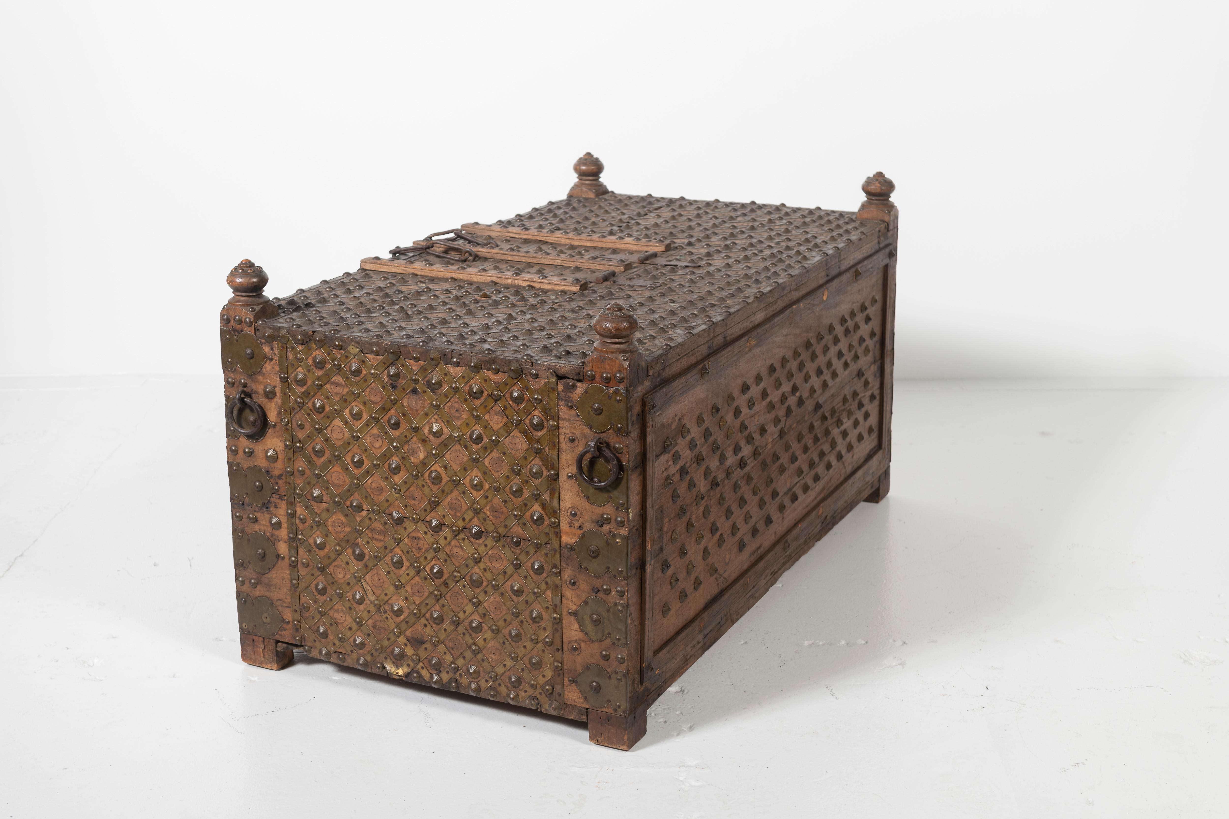 19th Century Chest Wrapped in Iron Straps with Brass Studs, India 6