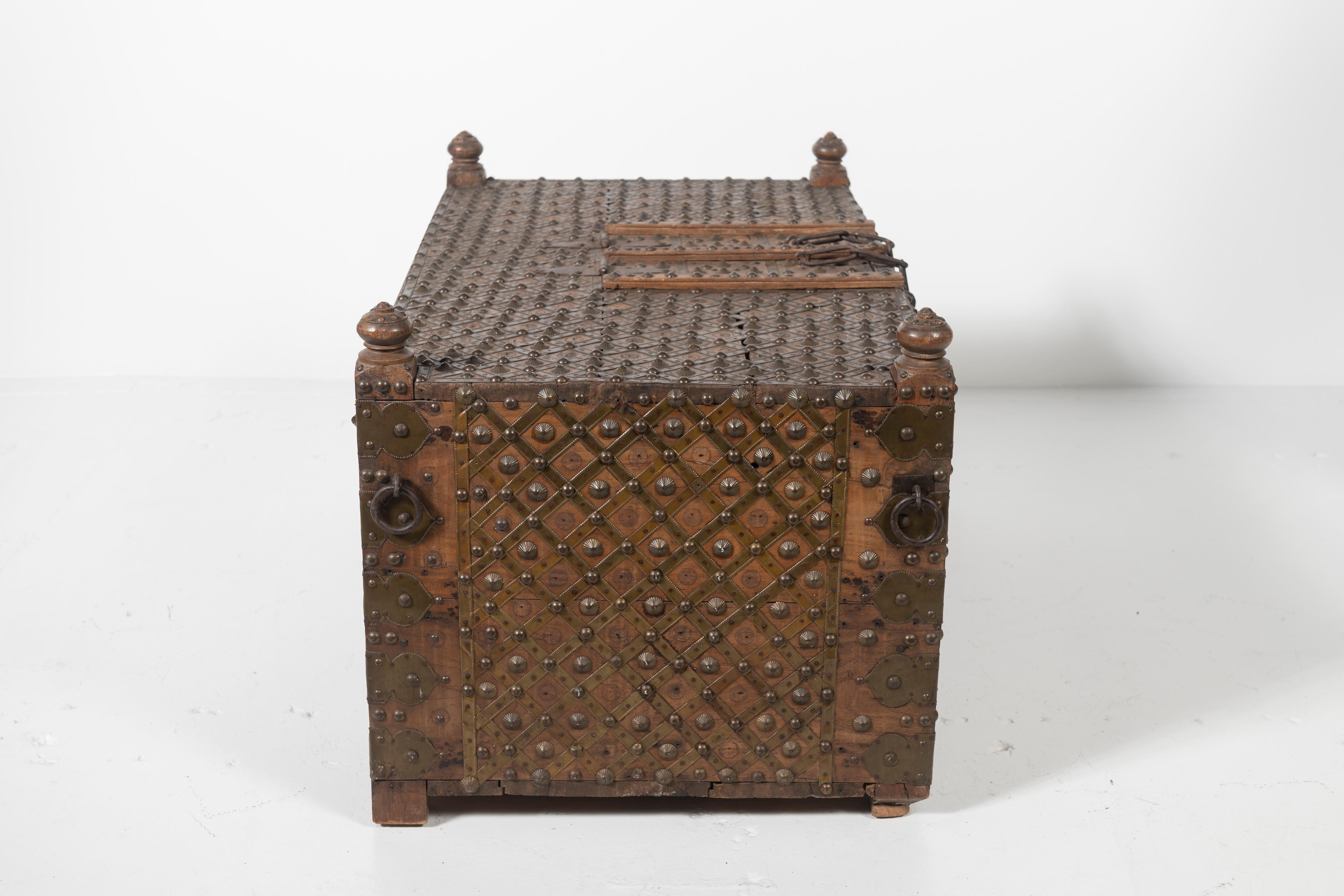 19th Century Chest Wrapped in Iron Straps with Brass Studs, India 7