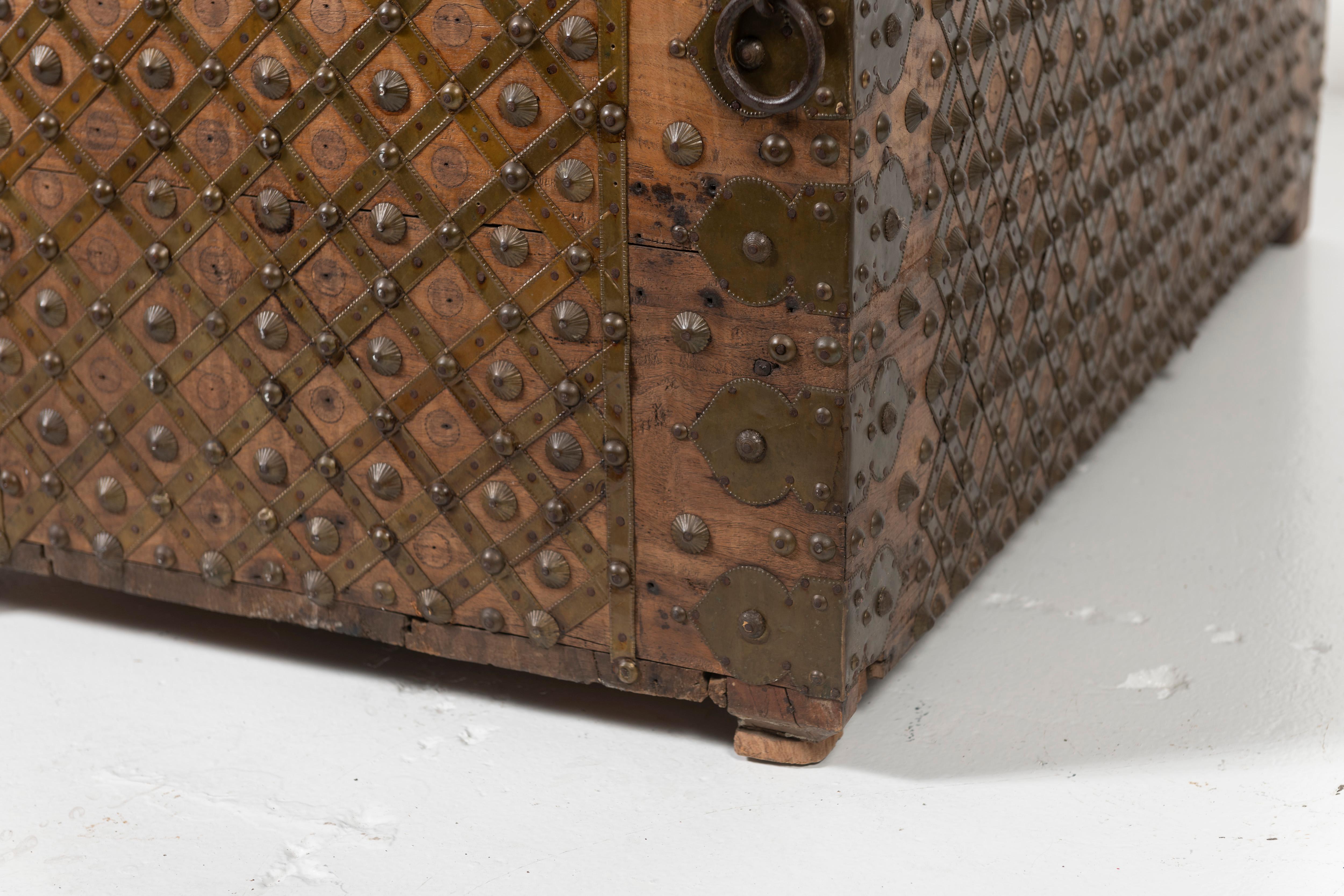 19th Century Chest Wrapped in Iron Straps with Brass Studs, India For Sale 8